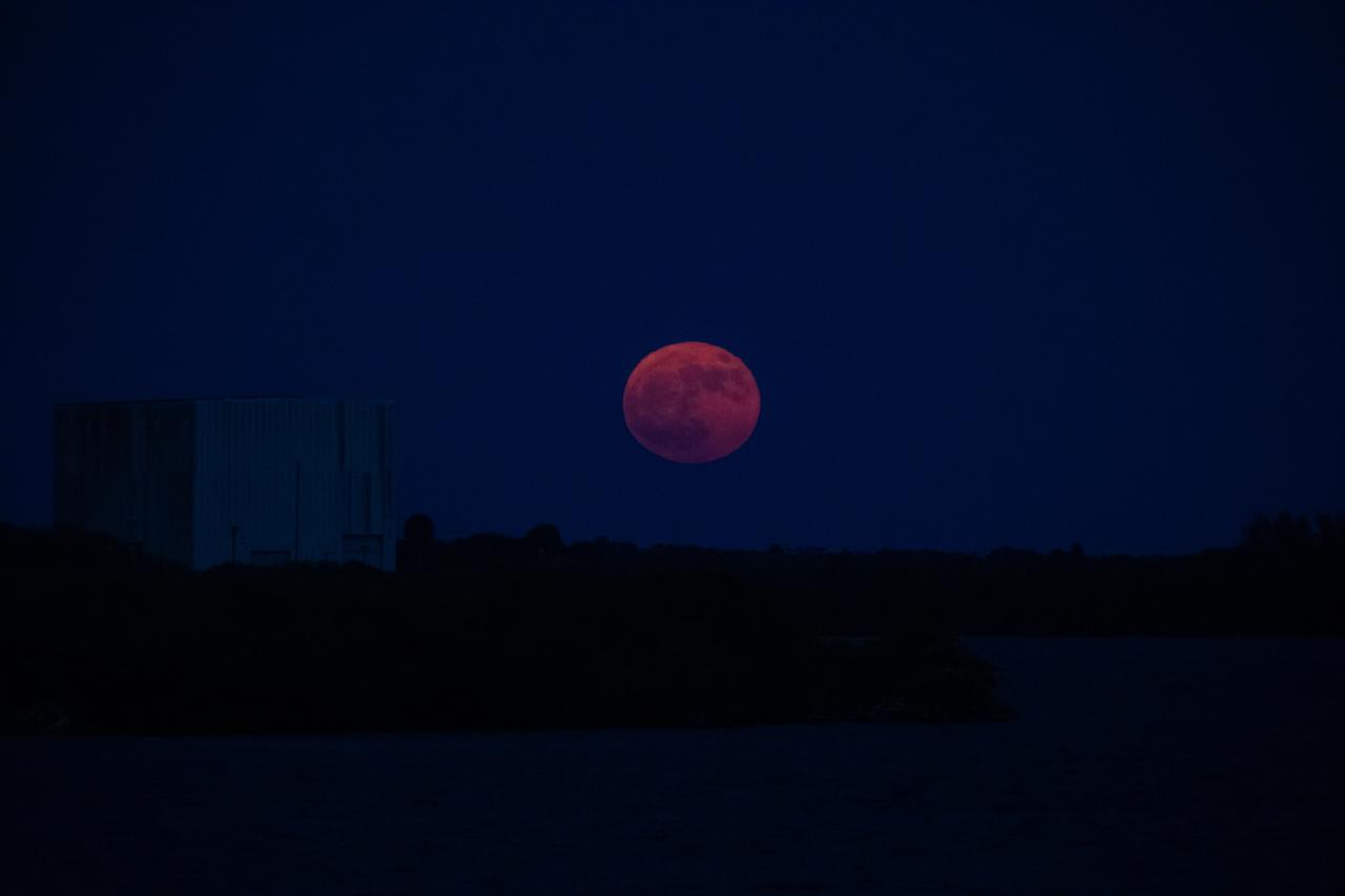 A super blue Moon rises above Kennedy Space Center in Florida on Monday, Aug. 18, 2024. Although not actually appearing blue, as the third full Moon in a season with four full Moons, this is called a “blue” Moon. The Moon at or near its closest point to Earth is a “super” Moon and can appear up to 14% bigger and brighter than normal full Moons. About 25% of all full Moons are super, but only 3% of full Moons are blue, with the next super blue Moons occurring as a pair in January and March 2037.