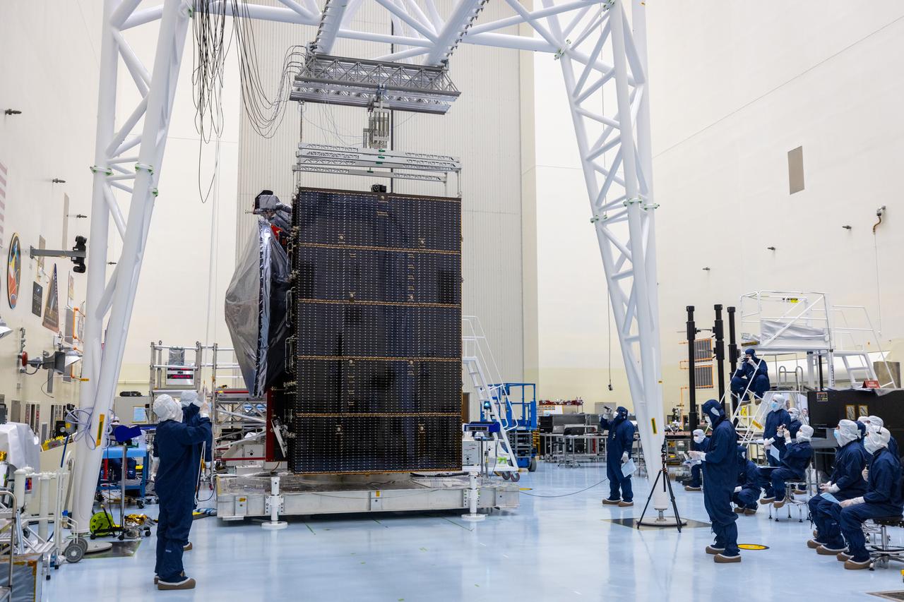 Technicians test the system to deploy NASA’s Europa Clipper spacecraft solar arrays, which uses “thermal knives” to cut the restraints holding the solar arrays in place inside the agency’s Payload Hazardous Servicing Facility at Kennedy Space Center in Florida on Wednesday, Aug. 21, 2024. The Europa Clipper spacecraft will travel to Jupiter’s icy moon to determine its potential to support life. After launch the thermal knives will cut the restraints, allowing the solar arrays to deploy and collect sunlight to power the spacecraft as it begins its journey to investigate Europa.
