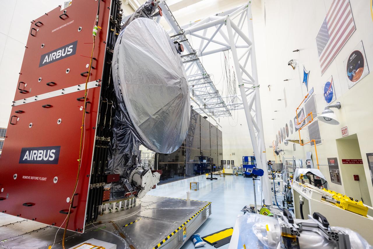 Technicians test the system to deploy NASA’s Europa Clipper spacecraft solar arrays, which uses “thermal knives” to cut the restraints holding the solar arrays in place inside the agency’s Payload Hazardous Servicing Facility at Kennedy Space Center in Florida on Wednesday, Aug. 21, 2024. The Europa Clipper spacecraft will travel to Jupiter’s icy moon to determine its potential to support life. After launch the thermal knives will cut the restraints, allowing the solar arrays to deploy and collect sunlight to power the spacecraft as it begins its journey to investigate Europa.