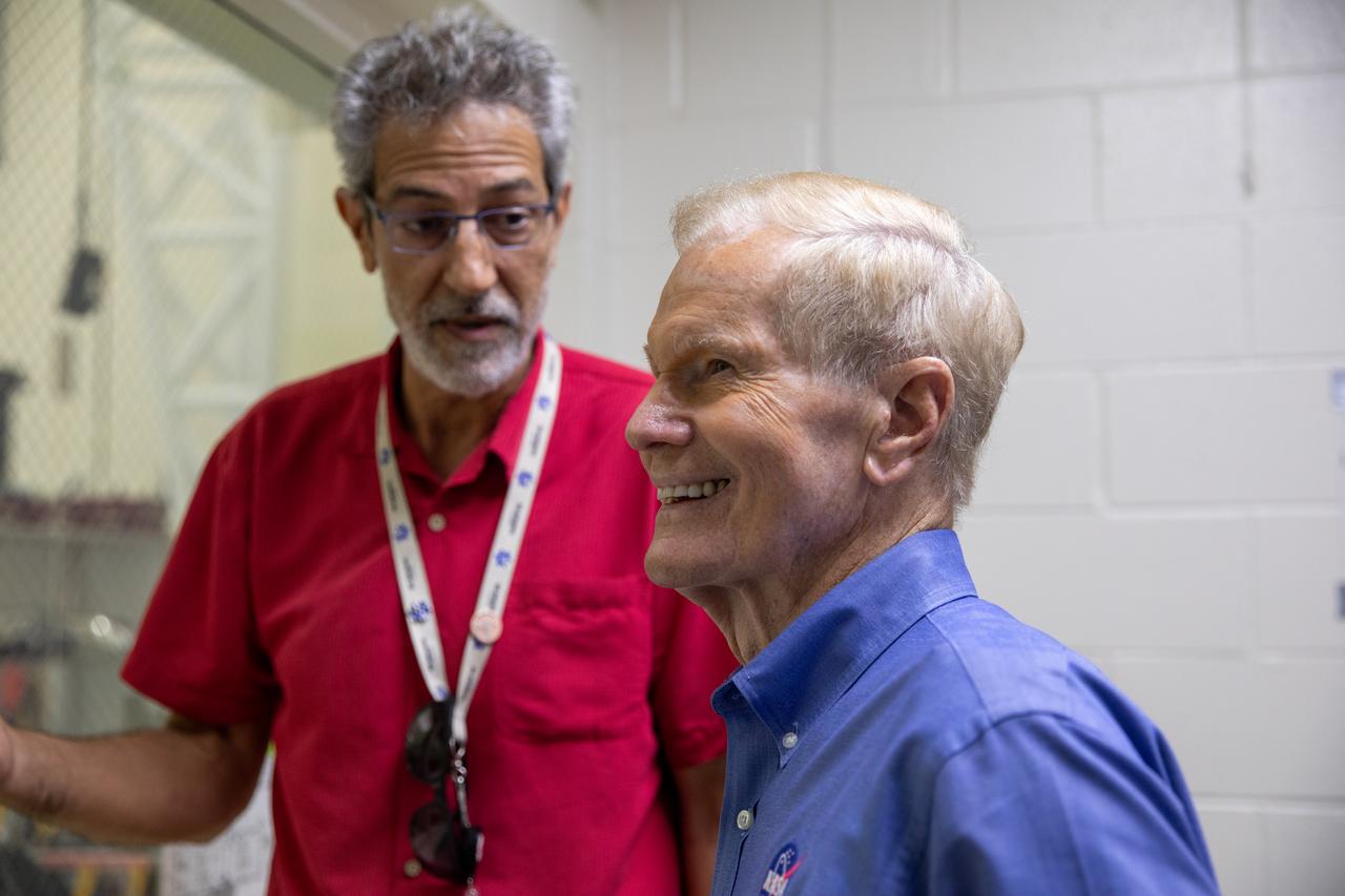 NASA Administrator Bill Nelson visits the agency’s Europa Clipper spacecraft inside the Payload Hazardous Servicing Facility at NASA’s Kennedy Space Center in Florida on Thursday, Aug. 29, 2024. Scheduled to launch later this year, Europa Clipper will embark on a 1.8-billion-mile (2.6-billion-kilometer) journey to Jupiter. It is the largest spacecraft NASA has developed for a planetary mission. Set to arrive in April 2030, it will study the gas giant’s icy moon, Europa, to determine its potential to support life.