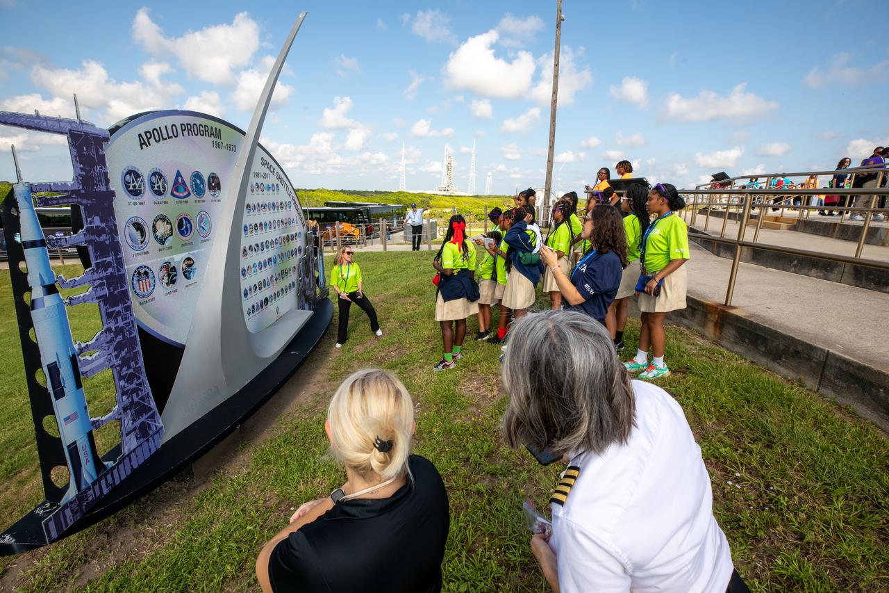 Young women, ages 11 to 18, visited launch pads 39A and 39B on Friday, Sept. 20, 2024, at the agency’s Kennedy Space Center in Florida. Part of the Delta Air Lines’ Women Inspiring Our Next Generation (WING) flight, the young women from the Atlanta, Georgia area, learned about the various women-led STEM (science, technology, engineering, and math) careers available at the Florida spaceport.