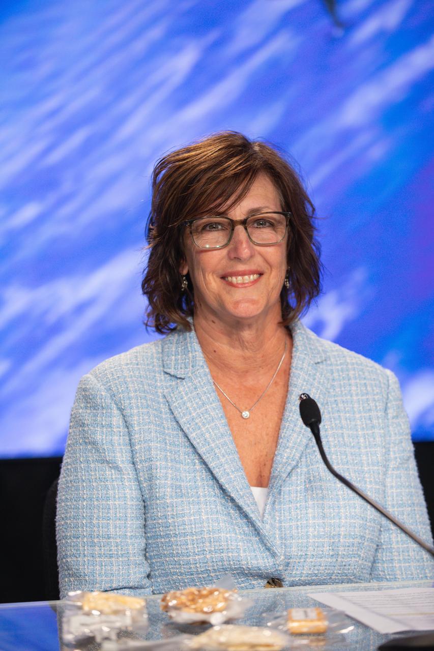 Robyn Gatens, director, NASA’s International Space Station Program, and acting director, NASA’s Commercial Spaceflight Division, participates in an International Space Station 101 Panel Livestream inside the John Holliman Auditorium of the News Center at NASA’s Kennedy Space Center in Florida on Friday, Sept. 27, 2024, ahead of NASA’s SpaceX Crew-9 mission to the International Space Station. Liftoff of the ninth crew rotation mission with SpaceX to the space station as part of the agency’s Commercial Crew Program is targeted for 1:17 p.m. EDT Sept. 28, 2024, from Space Launch Complex-40 at Cape Canaveral Space Force Station in Florida.
