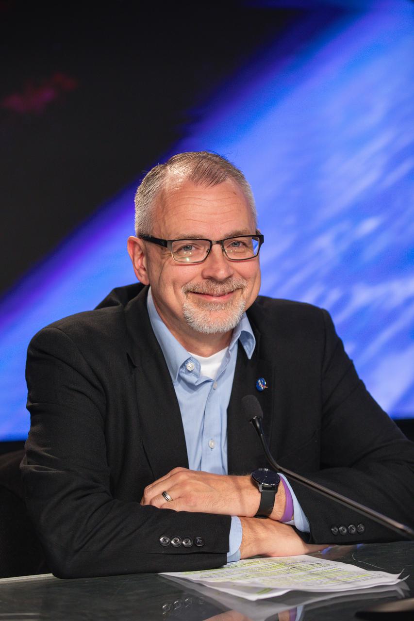 NASA Associate Administrator Jim Free participates in an International Space Station 101 Panel Livestream inside the John Holliman Auditorium of the News Center at NASA’s Kennedy Space Center in Florida on Friday, Sept. 27, 2024, ahead of NASA’s SpaceX Crew-9 mission to the International Space Station. Liftoff of the ninth crew rotation mission with SpaceX to the space station as part of the agency’s Commercial Crew Program is targeted for 1:17 p.m. EDT Sept. 28, 2024, from Space Launch Complex-40 at Cape Canaveral Space Force Station in Florida.