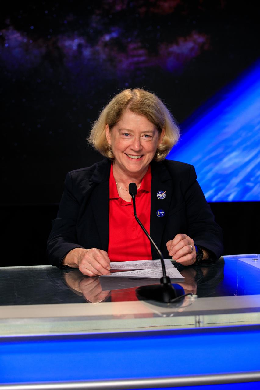 NASA Deputy Administrator Pam Melroy participates in a postlaunch news conference at the agency’s Kennedy Space Center in Florida on Saturday, Sept. 28, 2024, following the launch of NASA’s SpaceX Crew-9 mission to the International Space Station. NASA astronaut Nick Hague and Roscosmos cosmonaut Aleksandr Gorbunov launched aboard SpaceX’s Dragon spacecraft and Falcon 9 rocket from nearby Space Launch Complex-40 at Cape Canaveral Space Force Station at 1:17 p.m. EDT on the ninth crew rotation mission with SpaceX to the space station as part of the agency’s Commercial Crew Program.
