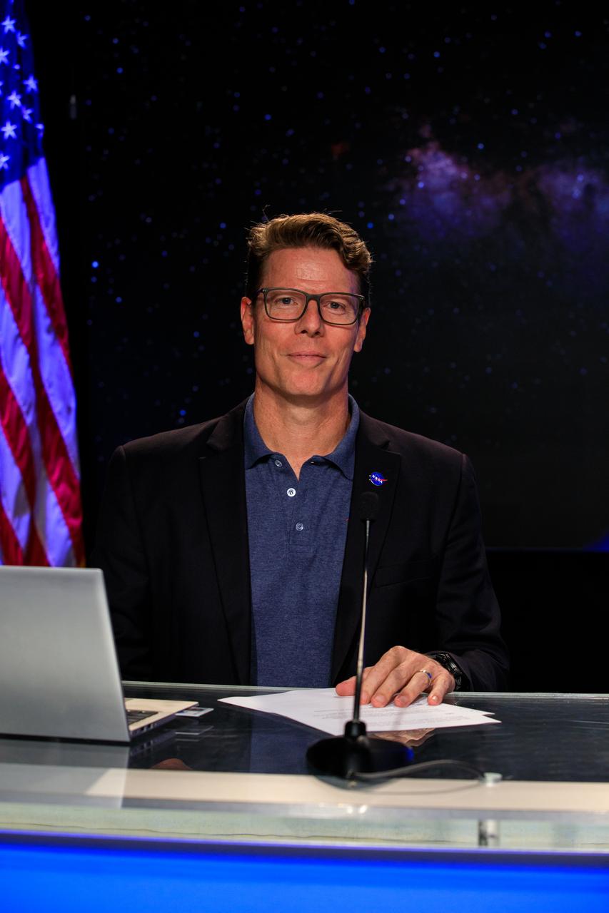 Derrol Nail, NASA Communications, participates in a postlaunch news conference at the agency’s Kennedy Space Center in Florida on Saturday, Sept. 28, 2024, following the launch of NASA’s SpaceX Crew-9 mission to the International Space Station. NASA astronaut Nick Hague and Roscosmos cosmonaut Aleksandr Gorbunov launched aboard SpaceX’s Dragon spacecraft and Falcon 9 rocket from nearby Space Launch Complex-40 at Cape Canaveral Space Force Station at 1:17 p.m. EDT on the ninth crew rotation mission with SpaceX to the space station as part of the agency’s Commercial Crew Program.