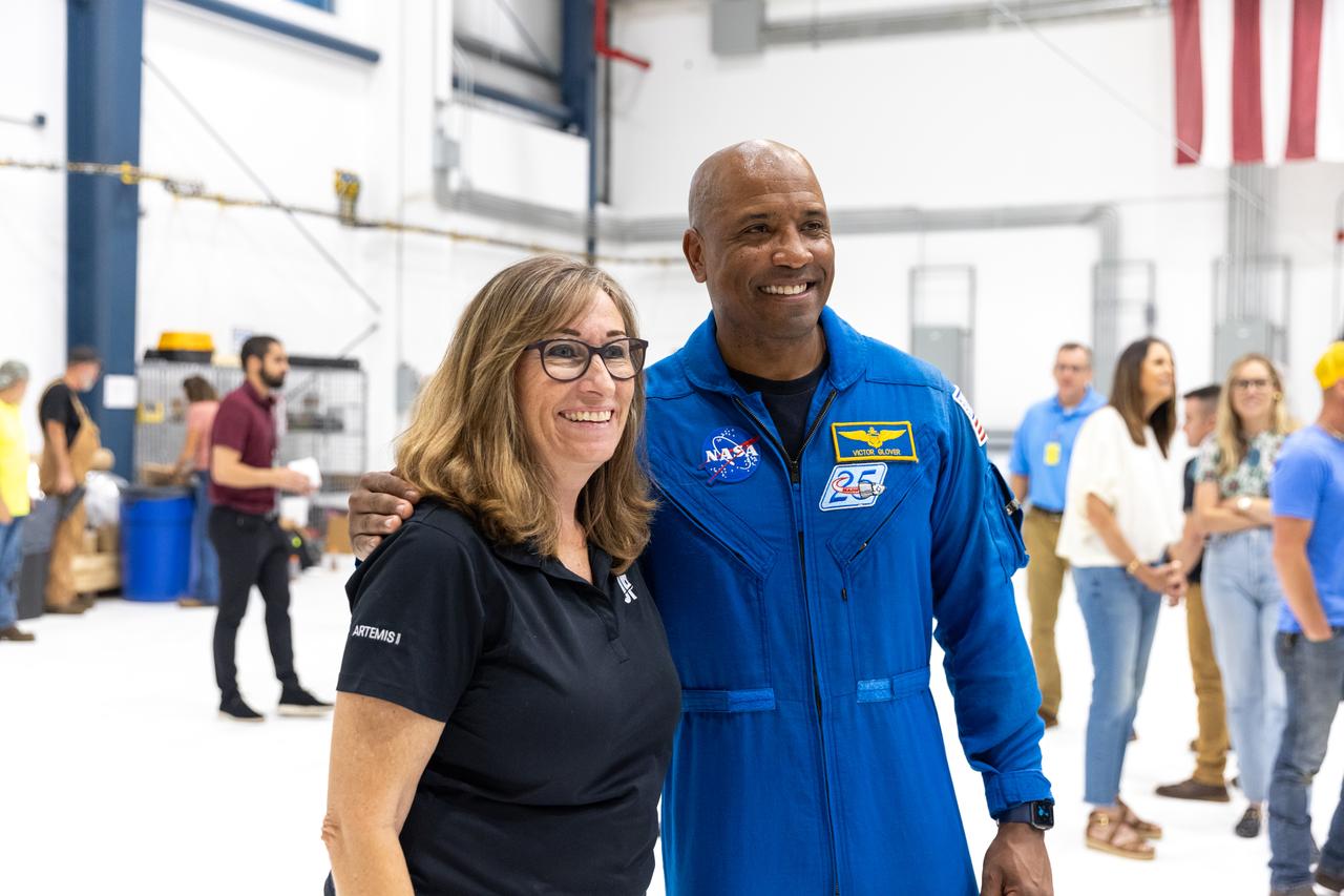 NASA astronaut Victor Glover takes photos during a visit on Friday, Nov. 8, 2024, with employees at JP Donovan Construction in Rockledge, Florida. JP Donovan Construction is one of the contractors working with the agency’s Exploration Ground Systems Program to help NASA send astronauts, including Glover, to the Moon and back through the Artemis II launch. 