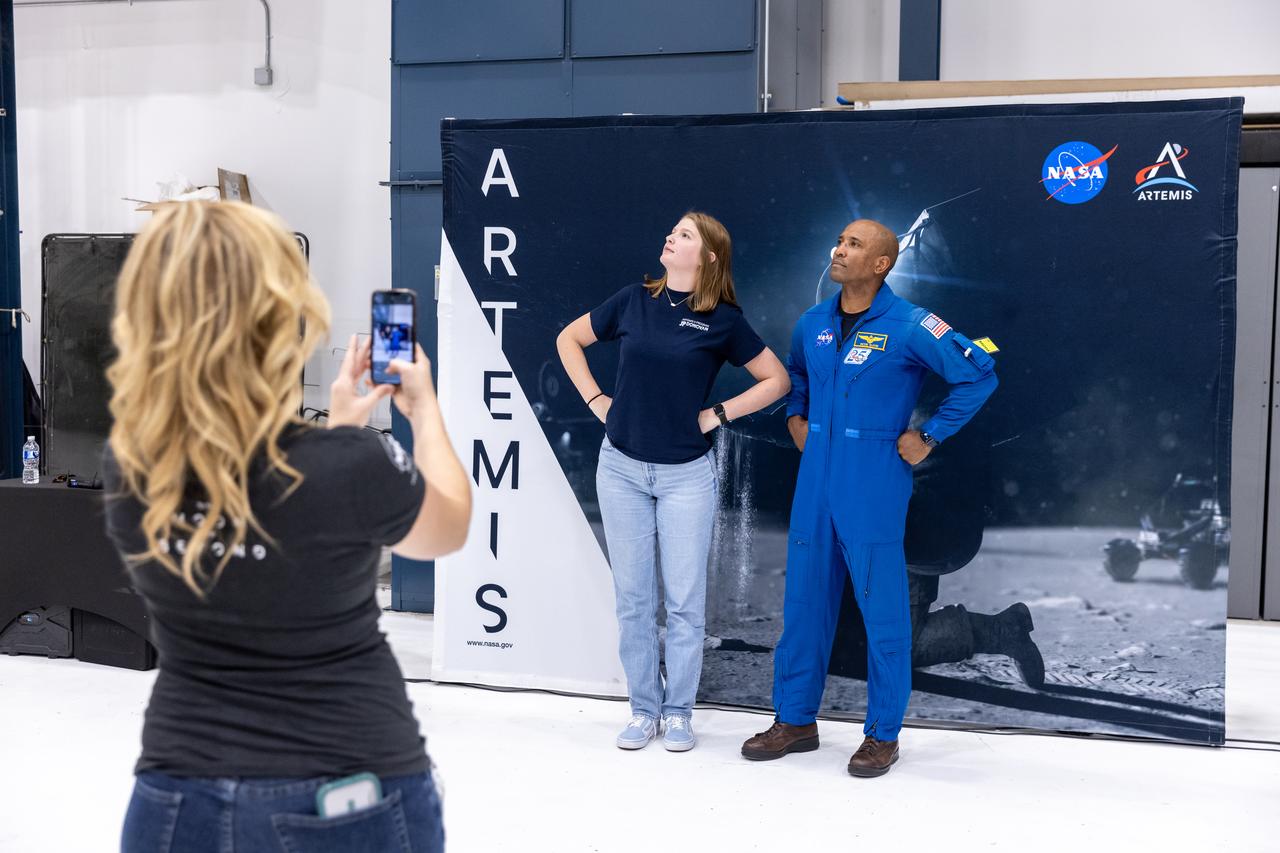 NASA astronaut Victor Glover takes photos during a visit on Friday, Nov. 8, 2024, with employees at JP Donovan Construction in Rockledge, Florida. JP Donovan Construction is one of the contractors working with the agency’s Exploration Ground Systems Program to help NASA send astronauts, including Glover, to the Moon and back through the Artemis II launch. 