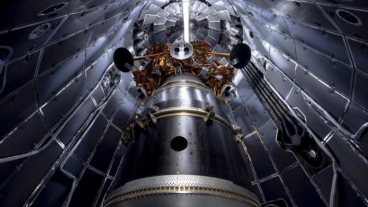 Firefly Aerospace’s Blue Ghost lunar lander is encapsulated inside SpaceX’s rocket fairing ahead of its targeted liftoff for 1:11 a.m. EST Wednesday, Jan. 15, 2025, from Launch Complex 39A at NASA’s Kennedy Space Center in Florida. Firefly’s Blue Ghost Mission 1 will be the company’s first flight to the Moon as part of the agency’s Commercial Lunar Payload Services or CLPS initiative and Artemis campaign. 