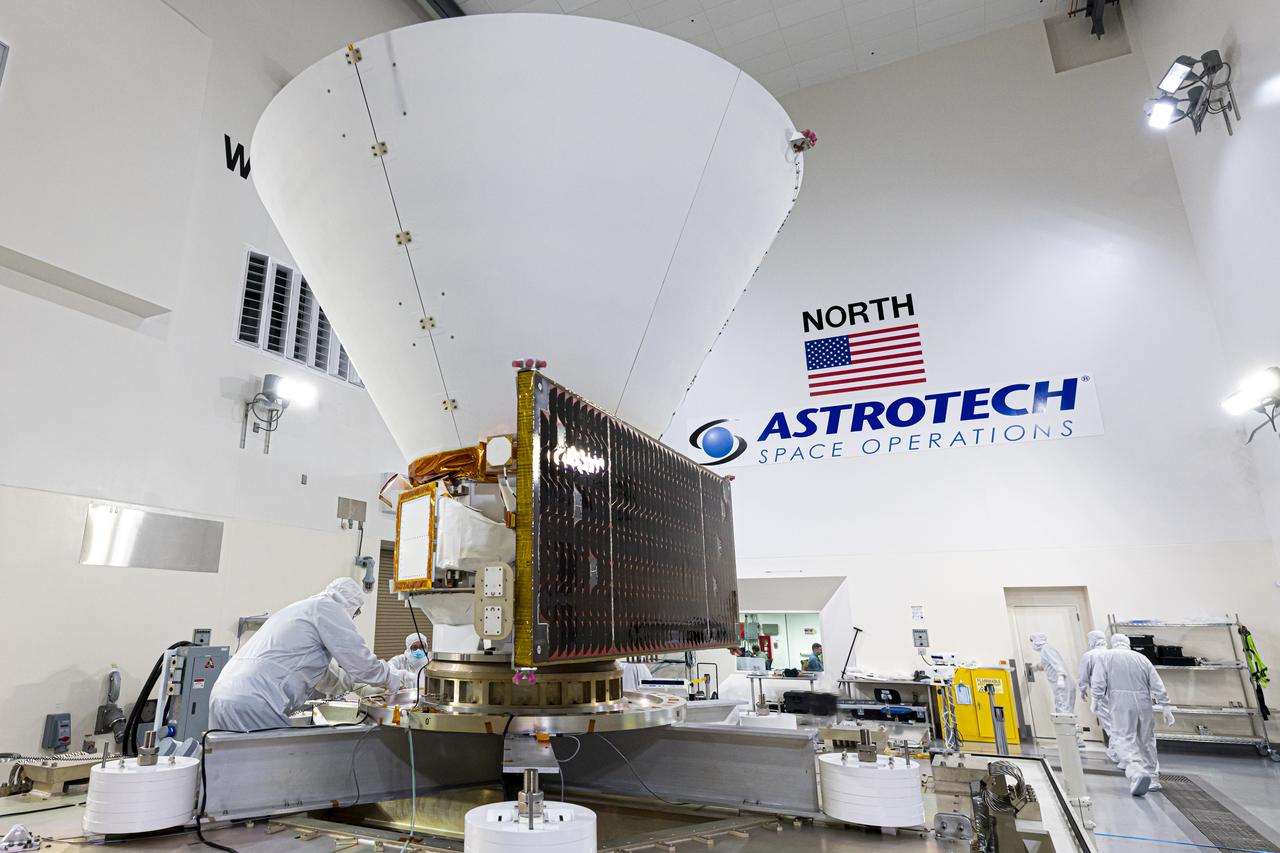 NASA’s SPHEREx (Spectro-Photometer for the History of the Universe, Epoch of Reionization and Ices Explorer), a space telescope, is situated on a work stand ahead of prelaunch operations at the Astrotech Processing Facility at Vandenberg Space Force Base in California on Thursday, Jan. 16, 2025. SPHEREx will enter a polar orbit around Earth and create a 3D map of the entire sky, gathering information about millions of galaxies for scientists to study what happened after the big bang, the history of galaxy evolution, and the origins of water in planetary systems in our galaxy. SPHEREx will launch aboard a SpaceX Falcon 9 rocket in late February 2025.