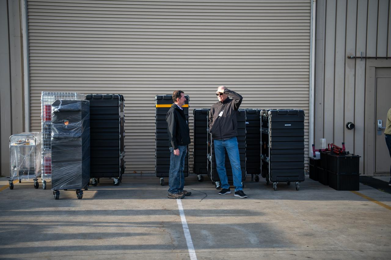 NASA’s four PUNCH (Polarimeter to Unify the Corona and Heliosphere) satellites arrive at Astrotech Space Operations located inside Vandenberg Space Force Base in California on Saturday, Jan. 18, 2025. The four satellites of PUNCH will make 3D observations of the Sun’s corona to learn how the mass and energy becomes solar wind. PUNCH, along with NASA’s SPHEREx (Spectro-Photometer for the History of the Universe, Epoch of Reionization and Ices Explorer), a space telescope, will launch aboard a SpaceX Falcon 9 rocket in late February 2025.