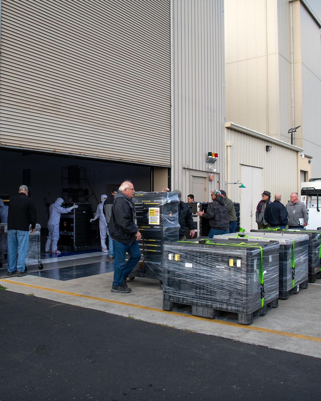 Teams at Vandenberg Space Force Base in California offload several shipping containers protecting NASA’s PUNCH (Polarimeter to Unify the Corona and Heliosphere) satellites on Saturday, Jan. 18, 2025. PUNCH will make 3D observations of the Sun’s corona to learn how the mass and energy becomes solar wind. PUNCH, along with NASA’s SPHEREx (Spectro-Photometer for the History of the Universe, Epoch of Reionization and Ices Explorer), a space telescope, will launch aboard a SpaceX Falcon 9 rocket in late February 2025.