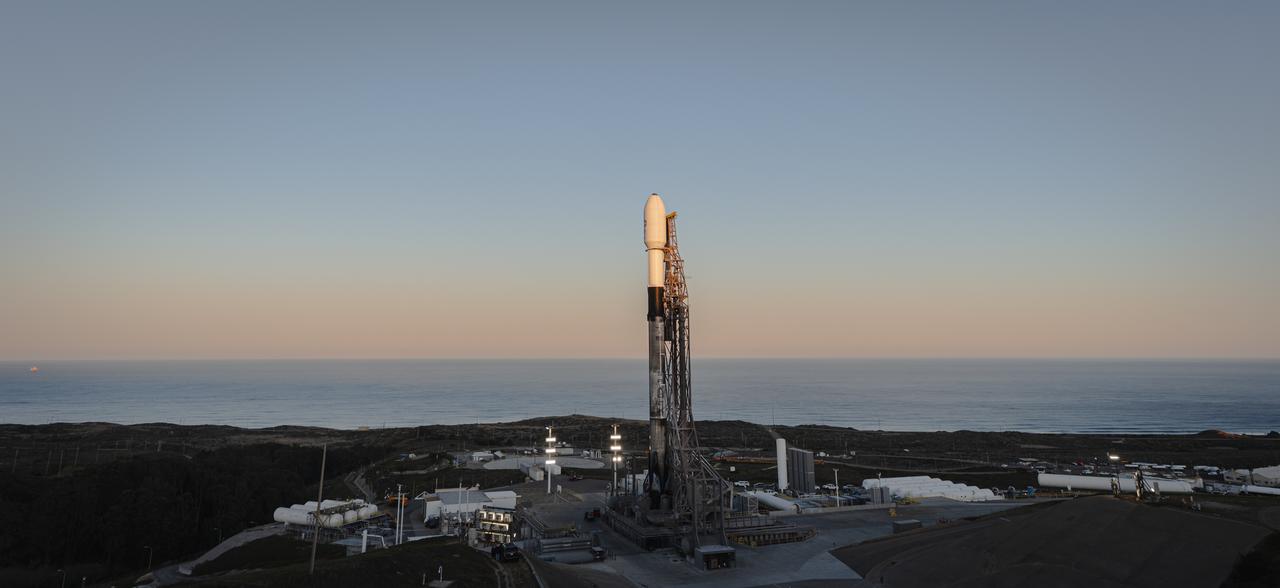 A SpaceX Falcon 9 rocket, carrying NASA’s SPHEREx (Spectro-Photometer for the History of the Universe, Epoch of Reionization and Ices Explorer) observatory and PUNCH (Polarimeter to Unify the Corona and Heliosphere) satellites, is vertical at Space Launch Complex 4 East from Vandenberg Space Force Base in California on Saturday March 8, 2025. SPHEREx will use its telescope to provide an all-sky spectral survey, creating a 3D map of the entire sky to help scientists investigate the origins of our universe. PUNCH will study origins of the Sun’s outflow of material, or the solar wind, capturing continuous 3D images of the Sun’s corona and the solar wind’s journey into the solar system. 