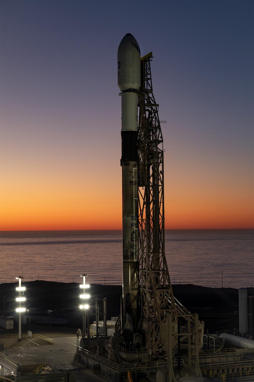 A SpaceX Falcon 9 rocket, carrying NASA’s SPHEREx (Spectro-Photometer for the History of the Universe, Epoch of Reionization and Ices Explorer) observatory and PUNCH (Polarimeter to Unify the Corona and Heliosphere) satellites, is vertical at Space Launch Complex 4 East from Vandenberg Space Force Base in California on Saturday, March 8, 2025. SPHEREx will use its telescope to provide an all-sky spectral survey, creating a 3D map of the entire sky to help scientists investigate the origins of our universe. PUNCH will study origins of the Sun’s outflow of material, or the solar wind, capturing continuous 3D images of the Sun’s corona and the solar wind’s journey into the solar system. 