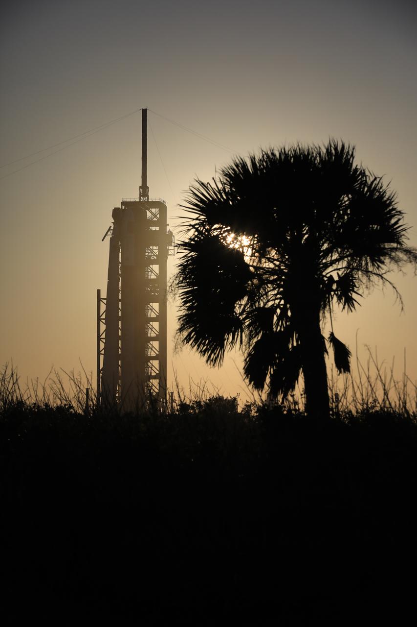 A SpaceX Falcon 9 rocket with the company’s Dragon spacecraft on top is seen during sunset on the launch pad at Launch Complex 39A at NASA’s Kennedy Space Center in Florida on Tuesday, March 11, 2025, ahead of the agency’s SpaceX Crew-10 launch. Crew-10 is the 10th crew rotation mission with SpaceX to the International Space Station as part of the agency’s Commercial Crew Program, sending NASA astronauts Anne McClain and Nichole Ayers, along with JAXA (Japan Aerospace Exploration Agency) astronaut Takuya Onishi and Roscosmos cosmonaut Kirill Peskov to the orbiting laboratory for about a four-month science mission. Liftoff is targeted for 7:48 p.m. EDT on Wednesday, March 12, 2025.