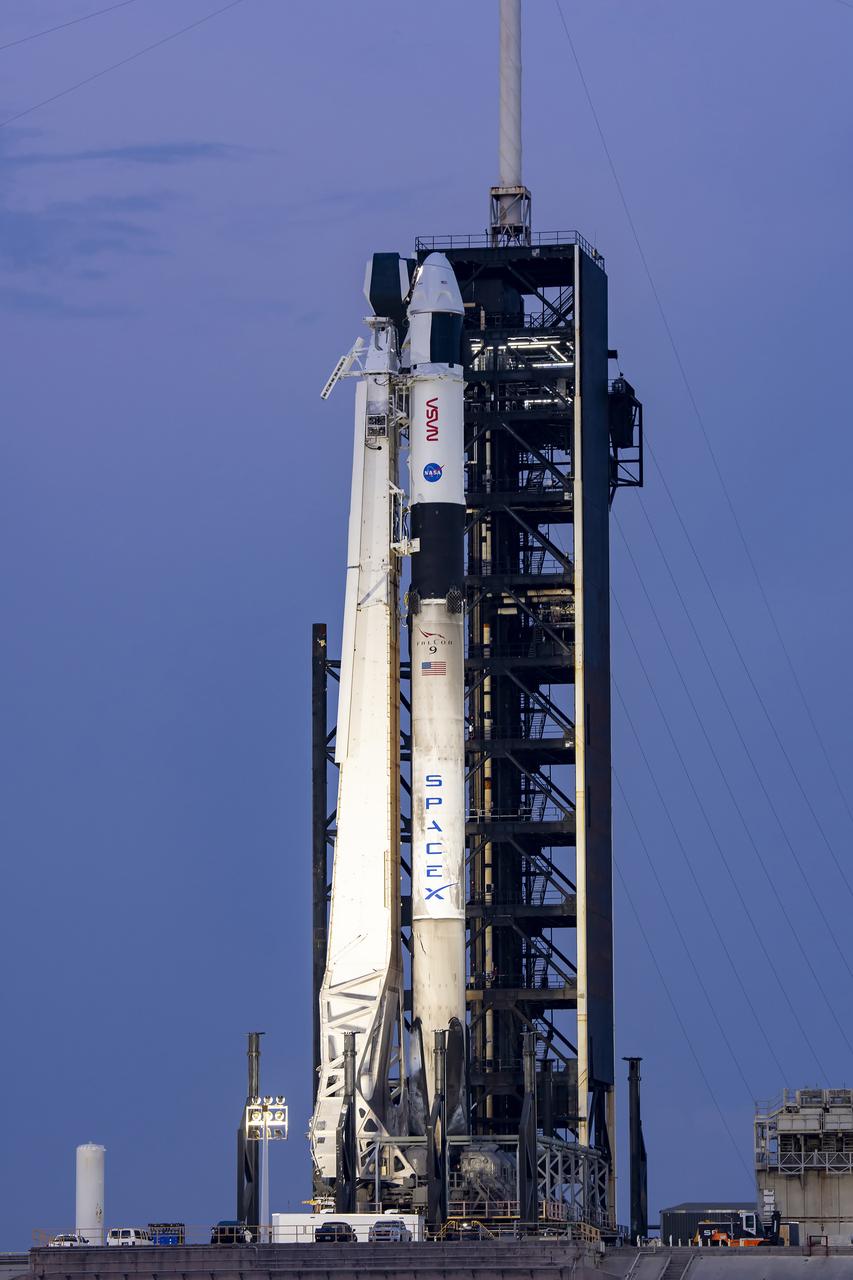 A SpaceX Falcon 9 rocket with the company’s Dragon spacecraft on top is seen during sunrise on the launch pad at Launch Complex 39A at NASA’s Kennedy Space Center in Florida on Tuesday, March 11, 2025, ahead of the agency’s SpaceX Crew-10 launch. Crew-10 is the 10th crew rotation mission with SpaceX to the International Space Station as part of the agency’s Commercial Crew Program, sending NASA astronauts Anne McClain and Nichole Ayers, along with JAXA (Japan Aerospace Exploration Agency) astronaut Takuya Onishi and Roscosmos cosmonaut Kirill Peskov to the orbiting laboratory for about a four-month science mission. Liftoff is targeted for 7:48 p.m. EDT on Wednesday, March 12, 2025.