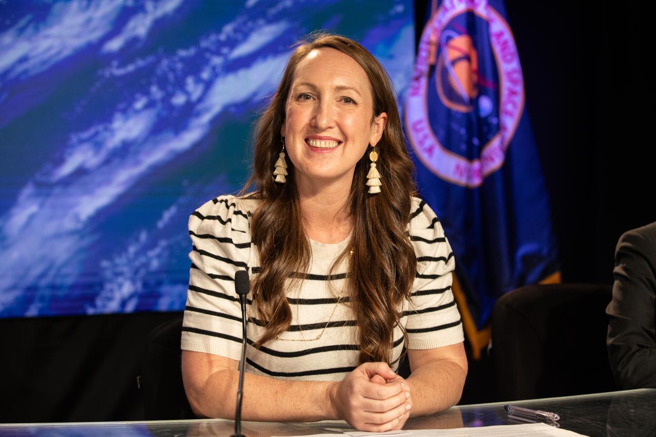 Sarah Walker, director, Dragon Mission Management, SpaceX participates in a postlaunch news conference at the agency’s Kennedy Space Center in Florida on Friday, March 14, 2025, following the launch of NASA’s SpaceX Crew-10 mission to the International Space Station. NASA astronauts Anne McClain and Nichole Ayers, along with JAXA (Japan Aerospace Exploration Agency) astronaut Takuya Onishi and Roscosmos cosmonaut Kirill Peskov launched to the International Space Station aboard SpaceX’s Dragon spacecraft and Falcon 9 rocket at 7:03 p.m. EDT on the 10th crew rotation mission with SpaceX to the space station as part of the agency’s Commercial Crew Program.