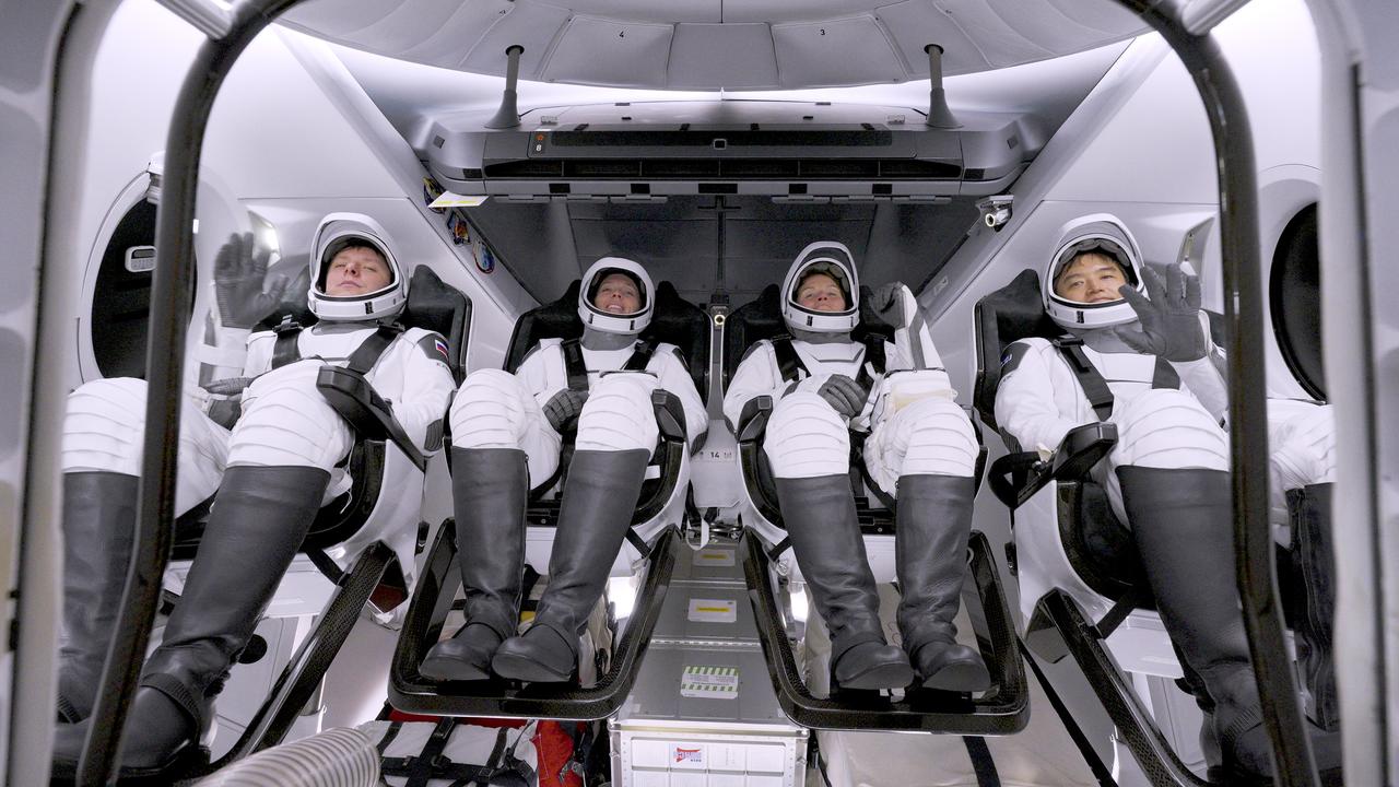 NASA’s SpaceX Crew-10 crew members enter their SpaceX Dragon spacecraft ahead of launch from Launch Complex 39A at NASA Kennedy on Friday, March 14, 2025. From left, Roscosmos cosmonaut Kirill Peskov, mission specialist; NASA astronauts Nichole Ayers, pilot and Anne McClain, commander; and JAXA (Japan Aerospace Exploration Agency) astronaut Takuya Onishi, mission specialist are scheduled to lift off aboard the Dragon spacecraft and Falcon 9 rocket at 7:03 p.m. EDT.