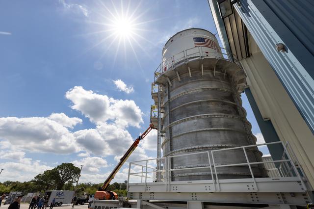 NASA image: Artemis II ICPS integration Move from MPPF to VAB