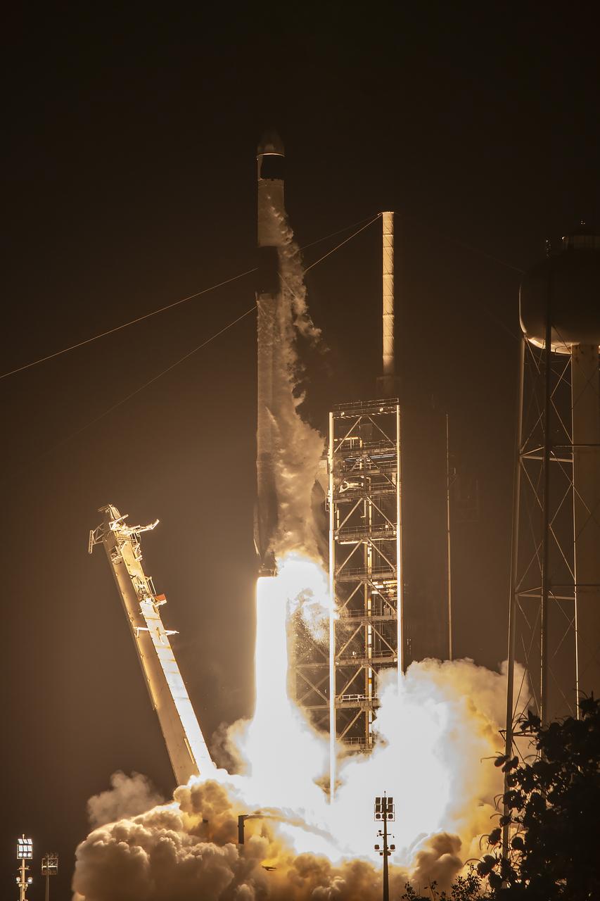 The SpaceX Falcon 9 rocket carrying the Dragon spacecraft lifts off from Launch Complex 39A at NASA’s Kennedy Space Center in Florida on Monday, April 21, on the company’s 32nd commercial resupply services mission for the agency to the International Space Station. Liftoff was at 4:15 a.m. EDT. Dragon will deliver a variety of science experiments, including a demonstration of refined maneuvers for free-floating robots. Dragon also carries an enhanced air quality monitoring system that could protect crew members on exploration missions to the Moon and Mars, and two atomic clocks to examine fundamental physics concepts such as relativity and test worldwide synchronization of precision timepieces.