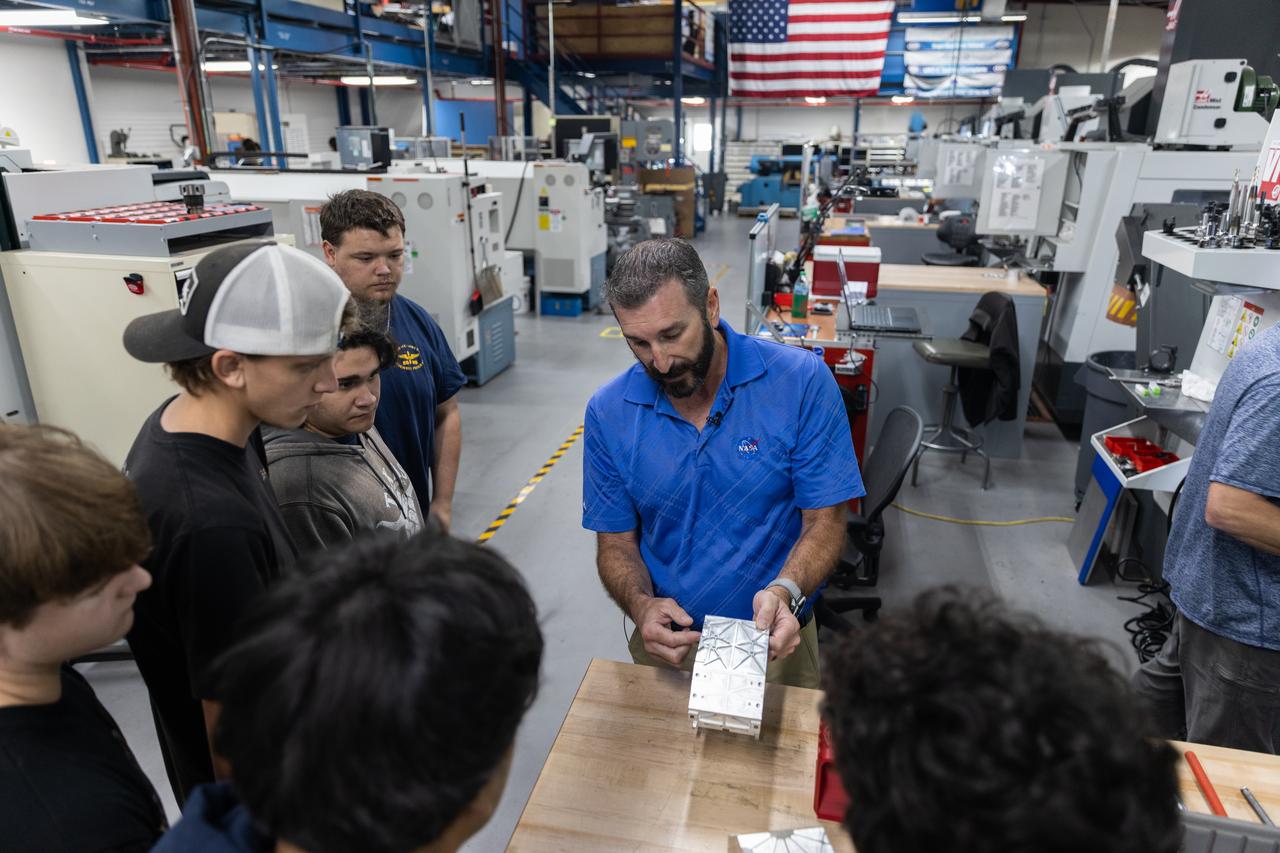 Students from Eau Gallie High School in Melbourne, Florida, visited the Prototype Development Laboratory at NASA’s Kennedy Space Center in Florida on Monday, April 28, 2025. The STEM participants have an interest in technical trades and learned about the technicians at the Prototype Development Laboratory who design, fabricate, and test protypes, test articles, and test support equipment.