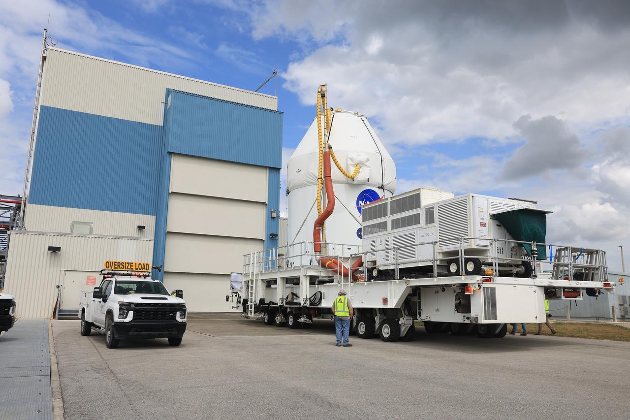 NASA’s Artemis II Orion spacecraft arrives at the Multi-Payload Processing Facility at Kennedy Space Center in Florida on Saturday, May 3, 2025, to undergo fueling and processing operations for prelaunch operations. The Artemis II test flight is the first crewed flight under NASA’s Artemis campaign and is another step toward missions on the lunar surface and helping the agency prepare for future human missions to Mars.