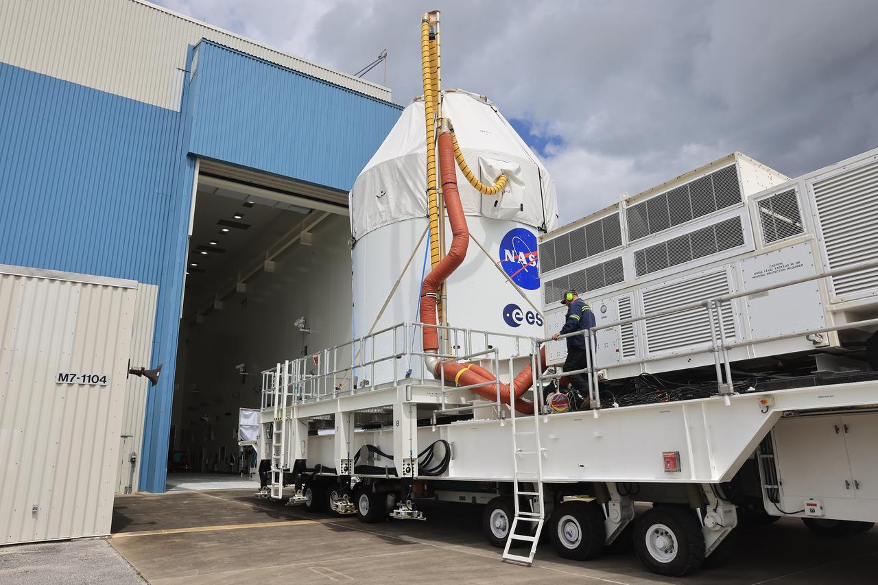 NASA’s Artemis II Orion spacecraft arrives at the Multi-Payload Processing Facility at Kennedy Space Center in Florida on Saturday, May 3, 2025, to undergo fueling and processing operations for prelaunch operations. The Artemis II test flight is the first crewed flight under NASA’s Artemis campaign and is another step toward missions on the lunar surface and helping the agency prepare for future human missions to Mars.