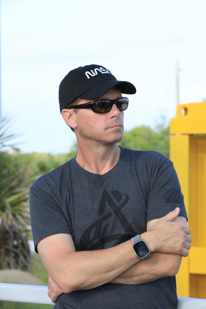 NASA astronaut Reid Wiseman participates in training with teams from NASA’s Exploration Ground Systems Program at Launch Complex 39B at the agency’s Kennedy Space Center in Florida on Tuesday, May 6, 2025. Wiseman and fellow Artemis II crew members and backup members trained with the mine-resistant ambush protected vehicles, or MRAPs, inside the launch pad area. Originally designed for military applications, the 45,000-pound MRAP offers a mobile bunker for astronauts and ground crews in the unlikely event they must get away from the launch pad quickly in an emergency.