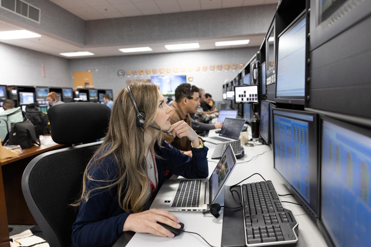 Members of the Artemis launch team participate in an Artemis II launch countdown simulation inside Firing Room 1 in the Launch Control Center at NASA’s Kennedy Space Center in Florida on Wednesday, May 7, 2025. The simulations go through launch day scenarios to help launch team members test software and make adjustments if needed during countdown operations. Artemis II is the first crewed flight under NASA’s Artemis campaign and is another step toward missions on the lunar surface and helping the agency prepare for future human missions to Mars.