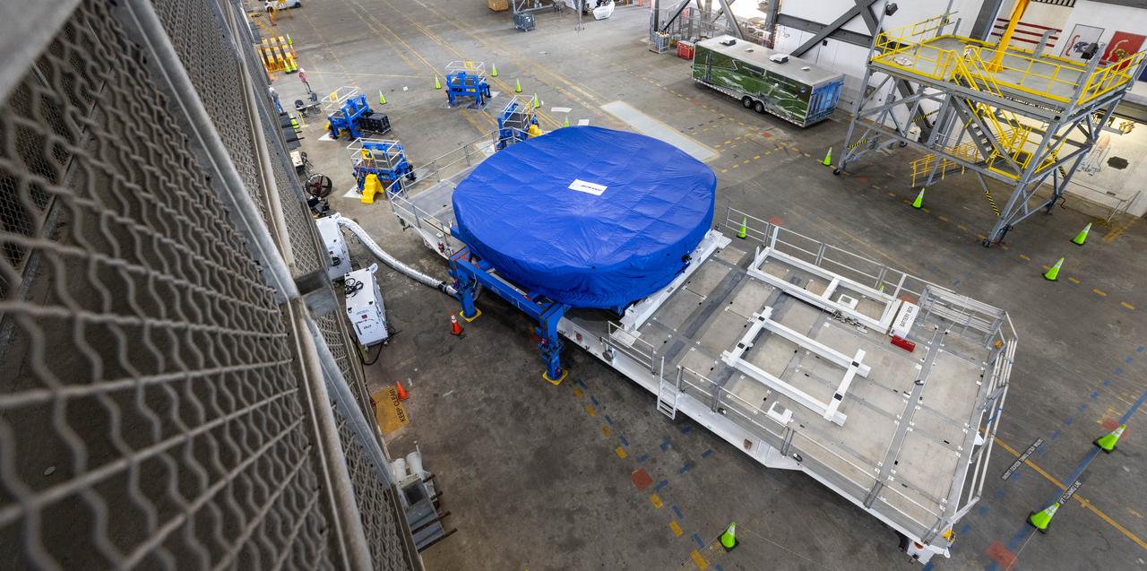 Teams from NASA’s Kennedy Space Center in Florida transport the agency’s Artemis III SLS (Space Launch System) core stage boat-tail from the spaceport's Space Systems Processing Facility to the Vehicle Assembly Building on Thursday, July 24. Used during the assembly of the SLS core stage, the boat-tail is a fairing-like structure that protects the bottom end of the core stage.  