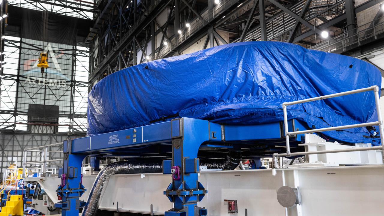 Teams from NASA’s Kennedy Space Center in Florida transport the agency’s Artemis III SLS (Space Launch System) core stage boat-tail from the spaceport's Space Systems Processing Facility to the Vehicle Assembly Building on Thursday, July 24. Used during the assembly of the SLS core stage, the boat-tail is a fairing-like structure that protects the bottom end of the core stage.  