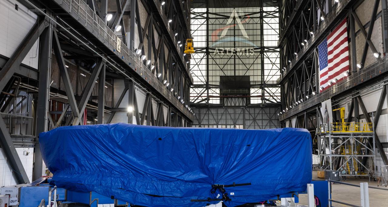 Teams from NASA’s Kennedy Space Center in Florida transport the agency’s Artemis III SLS (Space Launch System) core stage boat-tail from the spaceport's Space Systems Processing Facility to the Vehicle Assembly Building on Thursday, July 24. Used during the assembly of the SLS core stage, the boat-tail is a fairing-like structure that protects the bottom end of the core stage.  