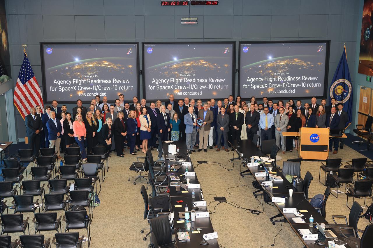 Managers with NASA and SpaceX, along with international partners, participate in NASA’s SpaceX Crew-11 Flight Readiness Review at the agency’s Kennedy Space Center in Florida on Friday, July 25, 2025. NASA astronauts Zena Cardman, commander, and Mike Fincke, pilot, along with mission specialists JAXA (Japan Aerospace Exploration Agency) astronaut Kimiya Yui and Roscosmos cosmonaut Oleg Platonov, will launch aboard a SpaceX Dragon spacecraft and Falcon 9 rocket to the International Space Station at 12:09 p.m. on Thursday, July 31, 2025, from NASA Kennedy’s Launch Complex 39A.