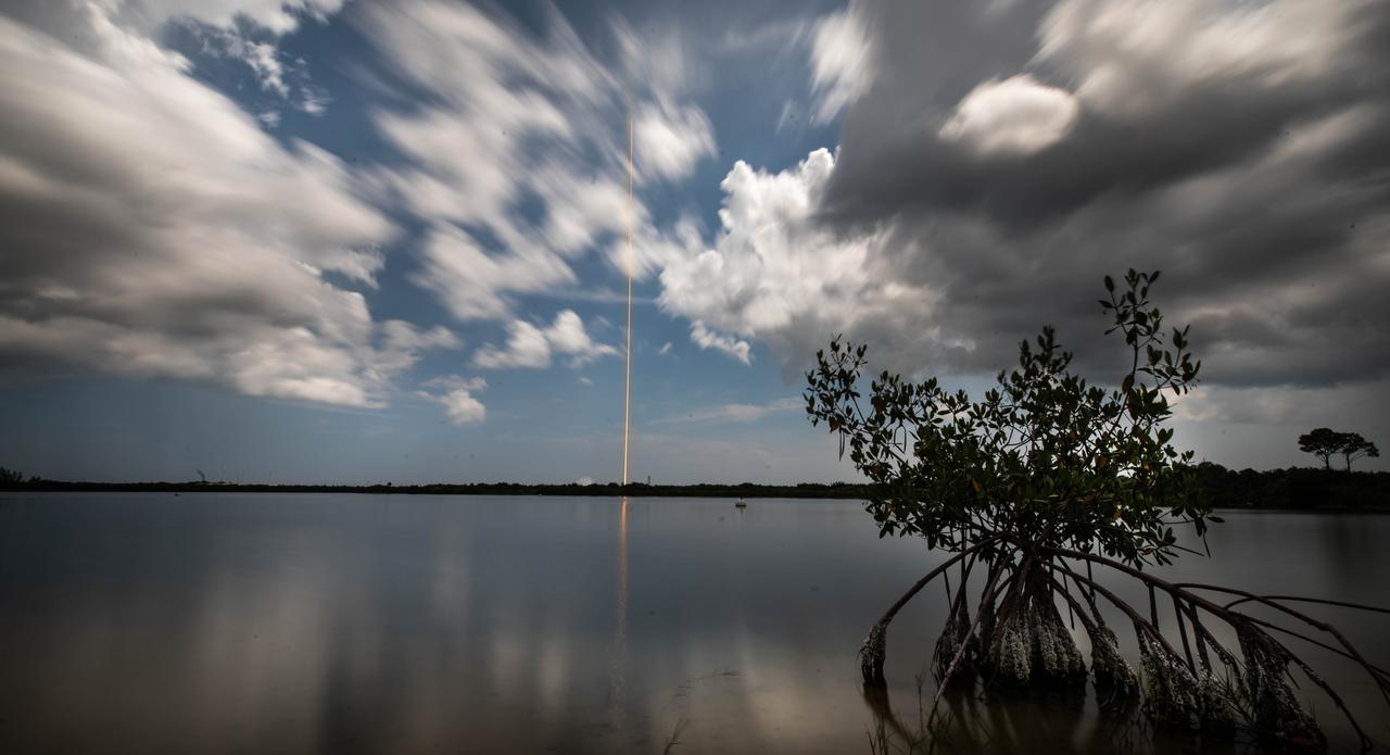 A long exposure image captures the launch of NASA’s SpaceX Crew-11 mission SpaceX Falcon 9 rocket with a Dragon spacecraft at 11:43 a.m. EDT Friday, Aug. 1, 2025, from Launch Complex 39A at Kennedy Space Center in Florida. Crew-11, carrying NASA astronauts Zena Cardman and Mike Fincke, along with JAXA (Japan Aerospace Exploration Agency) astronaut Kimiya Yui and Roscosmos cosmonaut Oleg Platonov, are on their way to the International Space Station for a long duration mission.