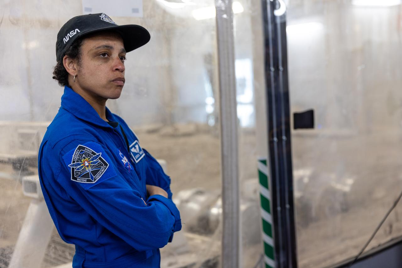 NASA astronaut Jessica Watkins visits the Granular Mechanics and Regolith Operations Laboratory inside Swamp Works at Kennedy Space Center in Florida on Wednesday, Aug. 27, 2025, to view some of the evolving technologies in development that astronauts may use to explore the Moon’s surface, prepare it for sustainable outposts, and to handle the dust that is collected during moonwalks.