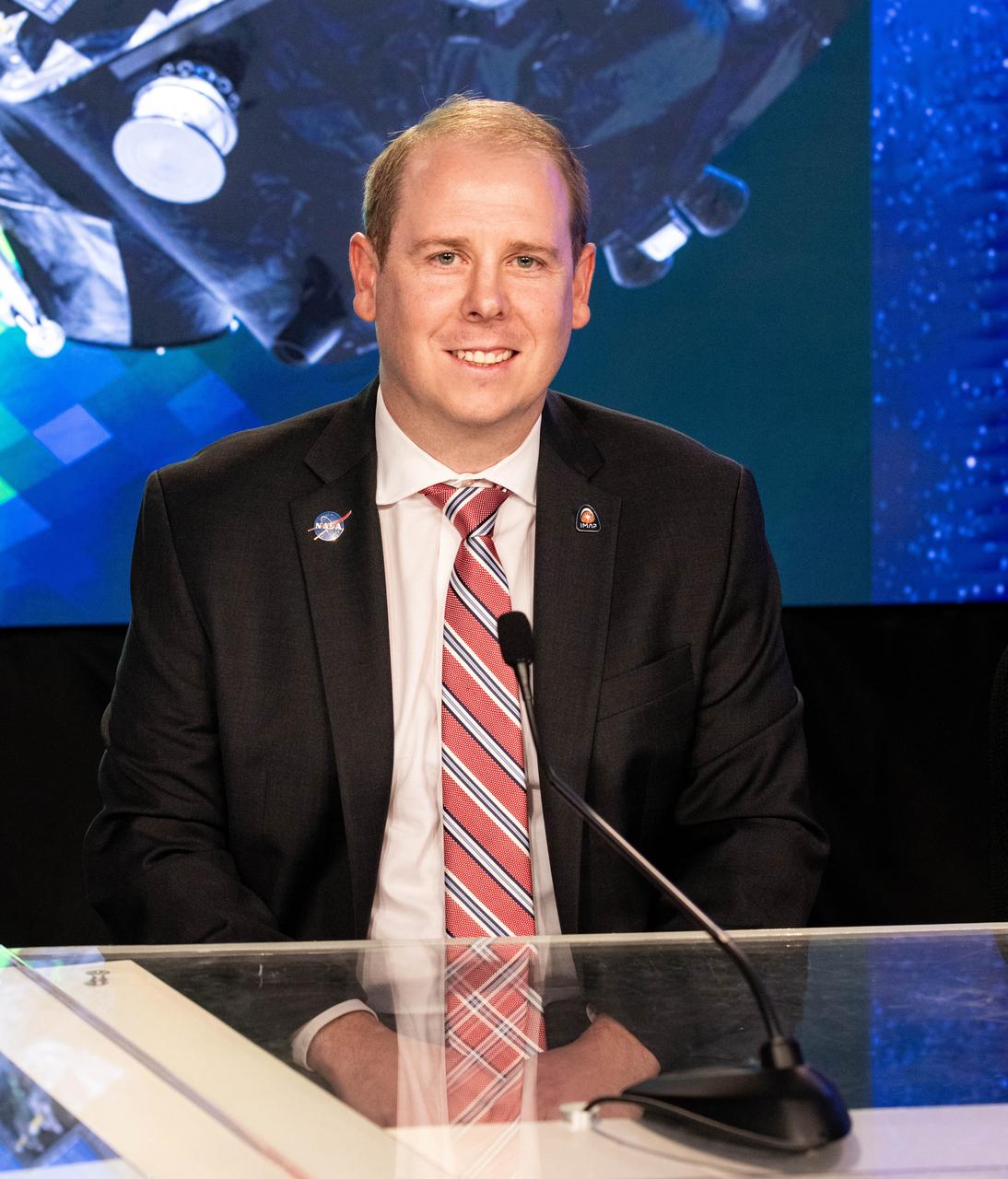 Brad Williams, IMAP (Interstellar Mapping and Acceleration Probe) program executive, NASA Headquarters, participates in a prelaunch news conference on Sunday, Sept. 21, 2025, at the agency’s Kennedy Space Center in Florida for IMAP mission. NASA’s IMAP will use 10 science instruments to study and map the heliosphere, a vast magnetic bubble surrounding the Sun protecting our solar system from radiation incoming from interstellar space. This mission and its two rideshares – NASA’s exosphere-studying Carruthers Geocorona Observatory and National Oceanic and Atmospheric Administration’s (NOAA) Space Weather Follow On–Lagrange 1 (SWFO-L1) observatory – will orbit the Sun near Lagrange point 1, about one million miles from Earth. Launch is targeting 7:32 a.m. EDT, Tuesday, Sept. 23, from Launch Complex 39A at NASA Kennedy.