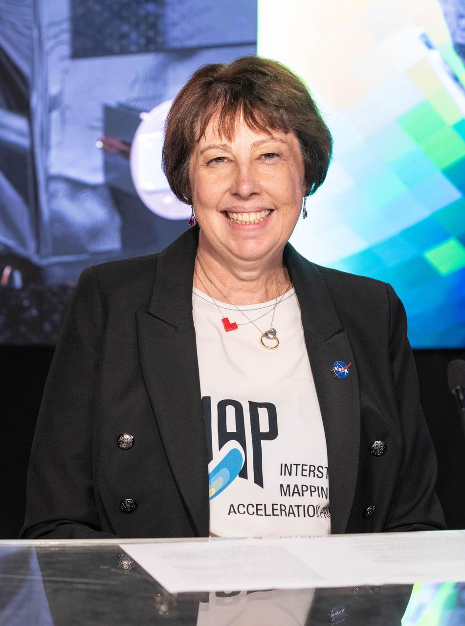 Nicky Fox, associate administrator, Science Mission Directorate, NASA Headquarters, participates in a prelaunch news conference on Sunday, Sept. 21, 2025, at the agency’s Kennedy Space Center in Florida for NASA’s IMAP (Interstellar Mapping and Acceleration Probe) mission. NASA’s IMAP will use 10 science instruments to study and map the heliosphere, a vast magnetic bubble surrounding the Sun protecting our solar system from radiation incoming from interstellar space. This mission and its two rideshares – NASA’s exosphere-studying Carruthers Geocorona Observatory and National Oceanic and Atmospheric Administration’s (NOAA) Space Weather Follow On–Lagrange 1 (SWFO-L1) observatory – will orbit the Sun near Lagrange point 1, about one million miles from Earth. Launch is targeting 7:32 a.m. EDT, Tuesday, Sept. 23, from Launch Complex 39A at NASA Kennedy.