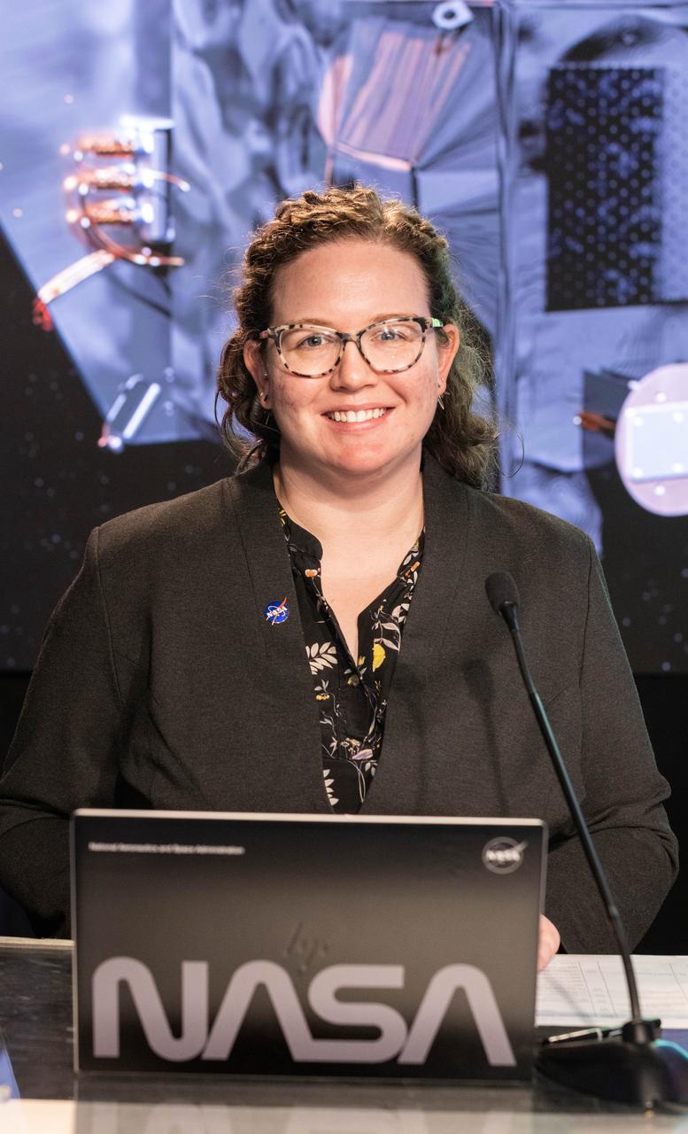 Sarah Frazier, NASA Communications, participates in a science briefing on NASA’s IMAP (Interstellar Mapping and Acceleration Probe) mission and its two rideshares – NASA’s exosphere-studying Carruthers Geocorona Observatory and National Oceanic and Atmospheric Administration’s (NOAA) Space Weather Follow On–Lagrange 1 (SWFO-L1) observatory – at the agency’s Kennedy Space Center in Florida on Sunday, Sept. 21, 2025. NASA’s IMAP will use 10 science instruments to study and map the heliosphere, a vast magnetic bubble surrounding the Sun protecting our solar system from radiation incoming from interstellar space. The three missions will orbit the Sun near Lagrange point 1, about one million miles from Earth. Launch is targeted for 7:32 a.m. EDT, Tuesday, Sept. 23, from Launch Complex 39A at NASA Kennedy.