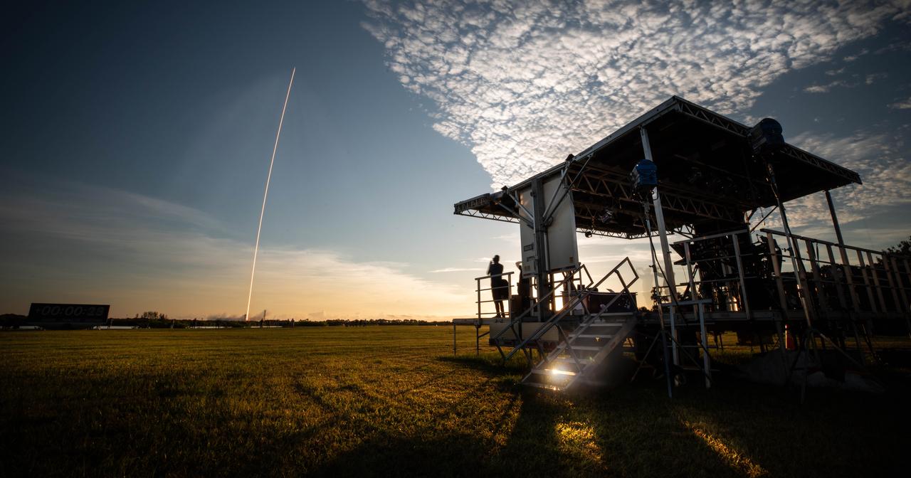 A long exposure photo shows the SpaceX Falcon 9 rocket carrying NASA’s IMAP (Interstellar Mapping and Acceleration Probe), the agency’s Carruthers Geocorona Observatory, and National Oceanic and Atmospheric Administration’s (NOAA) Space Weather Follow On–Lagrange 1 (SWFO-L1) spacecraft lift off from Launch Complex 39A at NASA’s Kennedy Space Center in Florida at 7:30 a.m. EDT Wednesday, Sept. 24, 2025. The missions will each focus on different effects of the solar wind — the continuous stream of particles emitted by the Sun — and space weather — the changing conditions in space driven by the Sun — from their origins at the Sun to their farthest reaches billions of miles away at the edge of our solar system.
