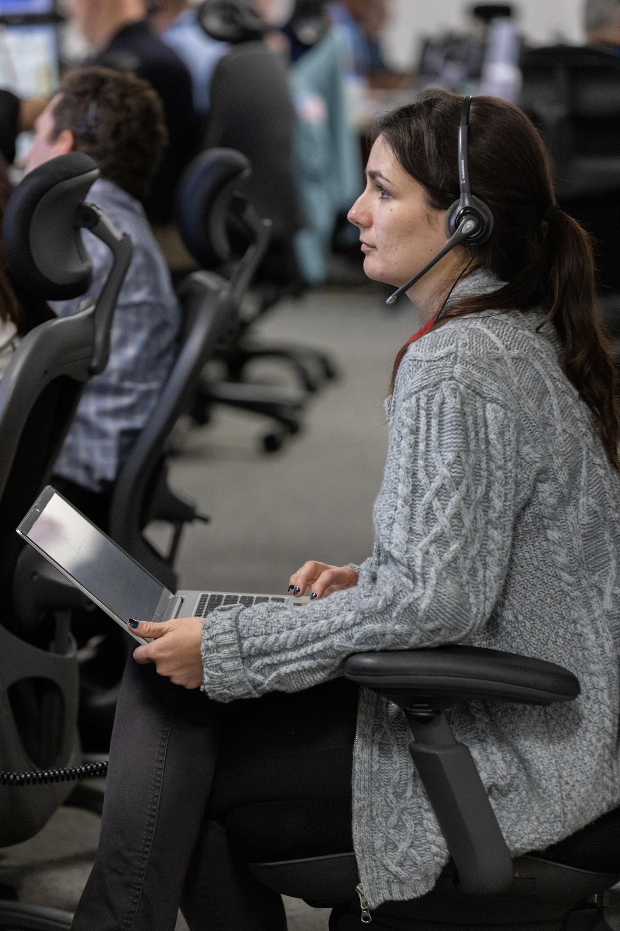 An Artemis launch team member participates in an Artemis II launch countdown simulation inside Firing Room 1 in the Launch Control Center at NASA’s Kennedy Space Center in Florida on Wednesday, Nov. 5, 2025. The simulations go through launch day scenarios to help launch team members test software and make adjustments if needed during countdown operations. For Artemis II, four astronauts will venture around the Moon, the first crewed mission on NASA’s path to establishing a long-term presence for science and exploration through Artemis. 