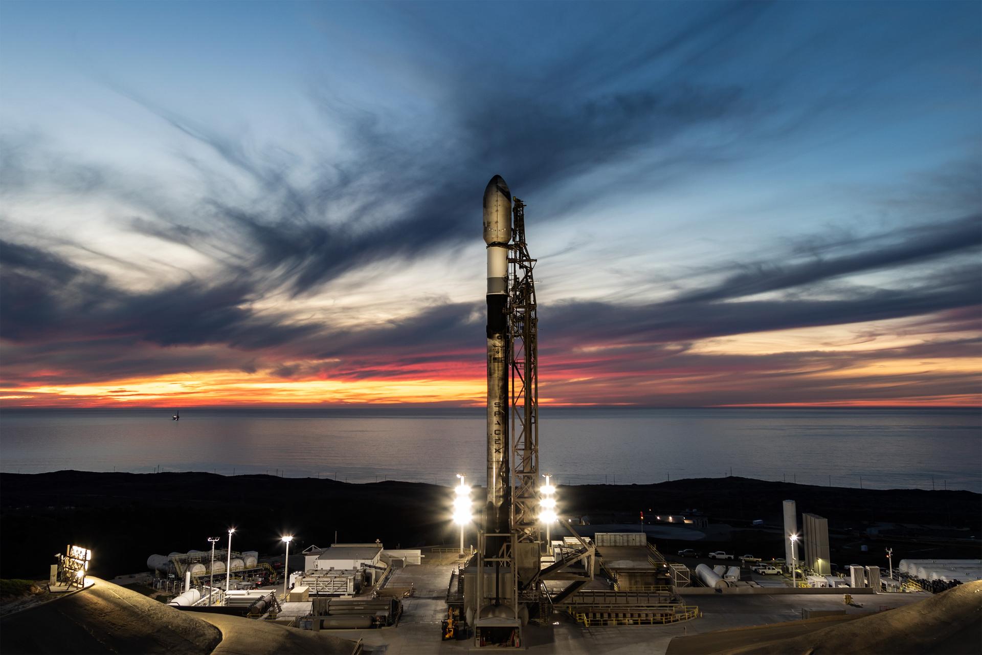 A SpaceX Falcon 9 rocket carrying NASA’s R5-S7 (Realizing Rapid, Reduced-cost high-Risk Research project Spacecraft 7) CubeSat along with several other satellites as part of the company’s Transporter-15 mission stands vertical on the launch pad of Space Launch Complex 4 East at Vandenberg Space Force Base in California on Thursday, Nov. 27, 2025. The latest in a series of spacecraft, R5-S7 will explore ways to get multiple technology prototypes into low Earth orbit rapidly and at a low cost, accelerating the demonstration of these technologies in orbit and allowing engineers and scientists to more quickly prove them and make them available to NASA missions and other users.