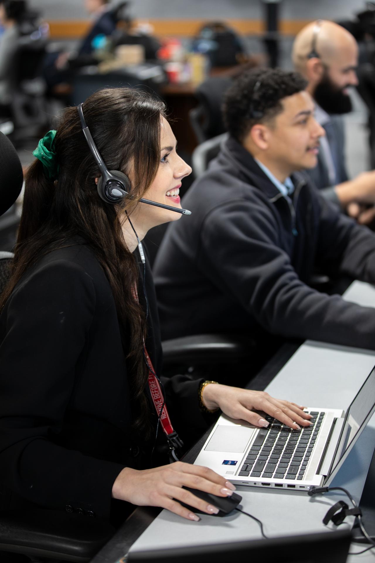 Alora Mazarakis, Artemis launch team member, participates in the Artemis II terminal count simulation on Wednesday, Jan. 14, 2026, inside Firing Room 1 of the Rocco A. Petrone Launch Control Center at NASA’s Kennedy Space Center in Florida. The terminal count simulation conducted by NASA’s Exploration Ground Systems team runs through the final five hours of launch countdown, include terminal count - the remaining 10 minutes of the countdown - for NASA’s Artemis II test flight which will take Commander Reid Wiseman, Pilot Victor Glover, and Mission Specialist Christina Koch from NASA, and Mission Specialist Jeremy Hansen from the CSA (Canadian Space Agency), around the Moon and back to Earth no later than no later than April 2026 from Launch Complex 39B at NASA Kennedy.