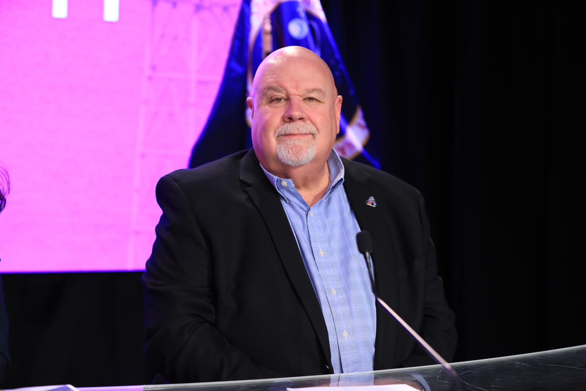 John Honeycutt, chair, Artemis II mission management team, participates in a news conference on Tuesday, Feb. 3, 2026, to discuss the completion of Artemis II wet dress rehearsal at NASA’s Kennedy Space Center in Florida. The wet dress rehearsal allows the Artemis II launch team to run through operations to load propellant, conduct a full launch countdown, demonstrate the ability to recycle the countdown clock, and drain the tanks to practice timelines and procedures for launch.