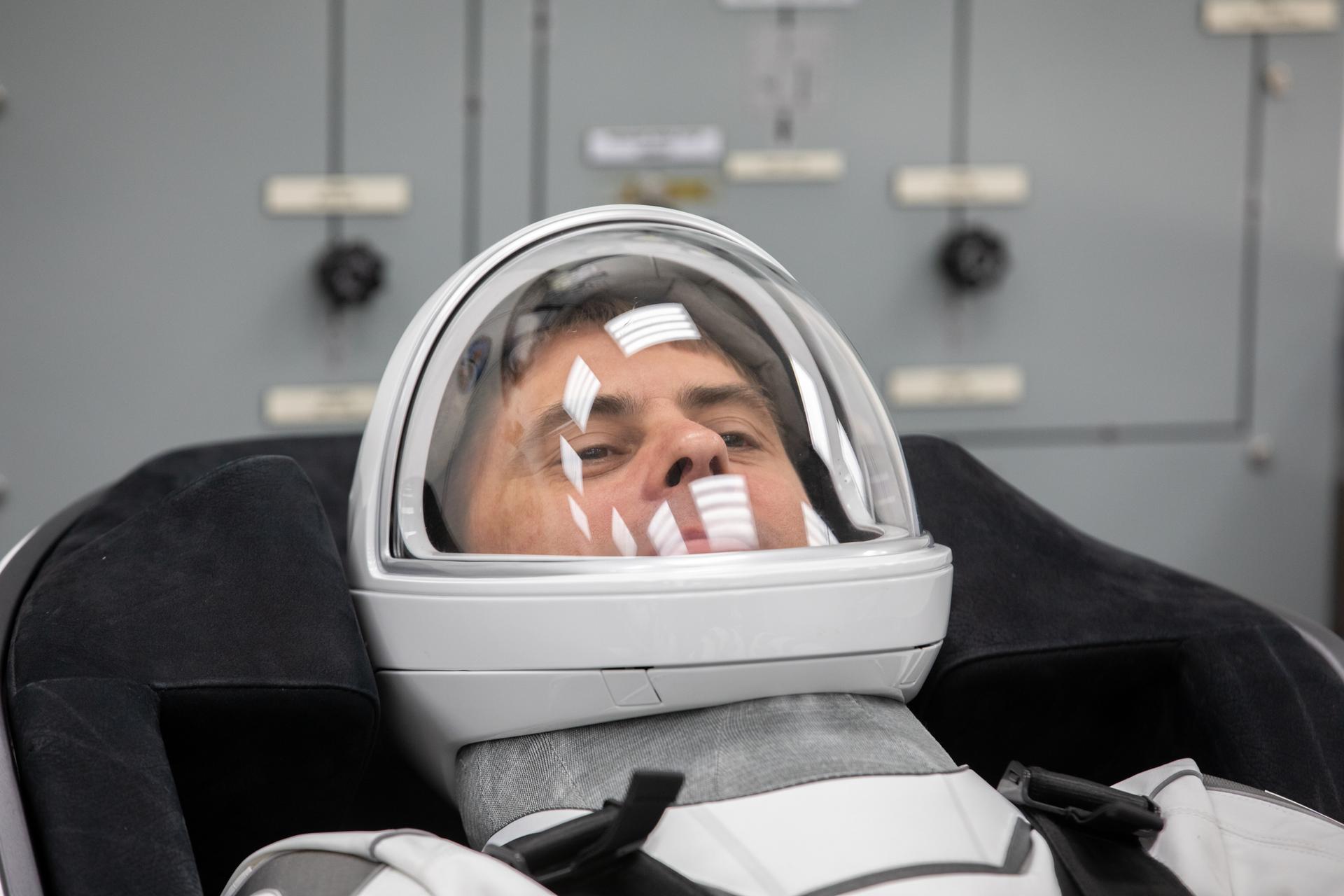 Roscosmos cosmonaut Andrey Fedyaev conducts leak checks for his SpaceX spacesuit inside the crew suit-up room in the Neil A. Armstrong Operations and Checkout Building at the agency’s Kennedy Space Center in Florida ahead of launch of NASA’s SpaceX Crew-12 mission to the International Space Station on Friday, Feb. 13, 2026. NASA astronauts Jessica Meir and Jack Hathaway, ESA (European Space Agency) astronaut Sophie Adenot, and Fedyaev are scheduled to lift off aboard SpaceX’s Dragon spacecraft and Falcon 9 rocket at 5:15 a.m. EST, from Space Launch Complex 40 at Cape Canaveral Space Force Station in Florida.