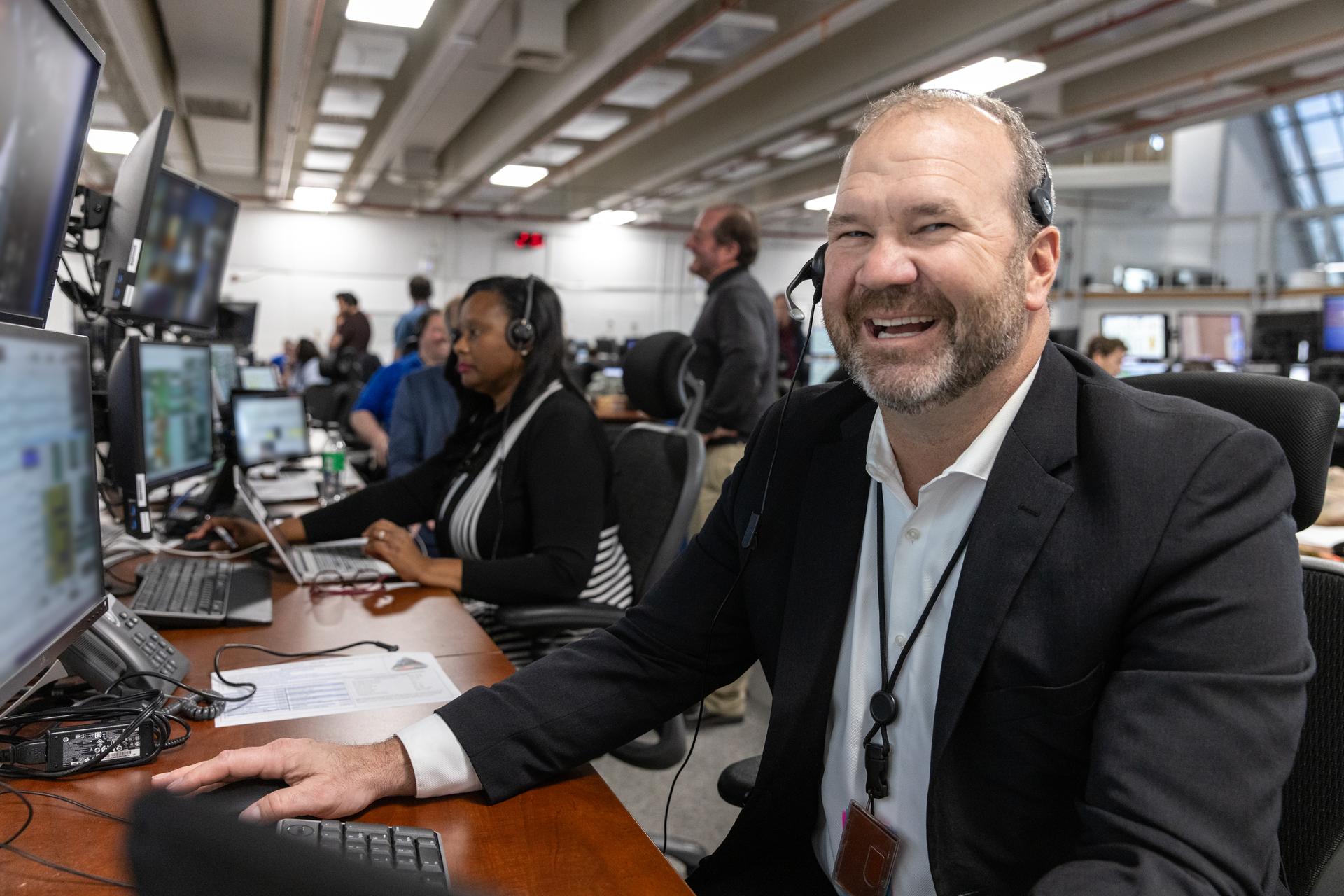 A member of the Artemis launch team participates in the second wet dress rehearsal for the Artemis II mission on Thursday, Feb. 19, 2026, inside Firing Room 2 at the Rocco A. Petrone Launch Control Center at NASA’s Kennedy Space Center in Florida. The wet dress rehearsal allows the Artemis II launch team to run through operations to load propellant, conduct a full launch countdown, demonstrate the ability to recycle the countdown clock, and drain the tanks to practice timelines and procedures for launch. The Artemis II test flight will take Commander Reid Wiseman, Pilot Victor Glover, and Mission Specialist Christina Koch from NASA, and Mission Specialist Jeremy Hansen from the CSA (Canadian Space Agency), around the Moon and back to Earth from Launch Complex 39B at NASA Kennedy.