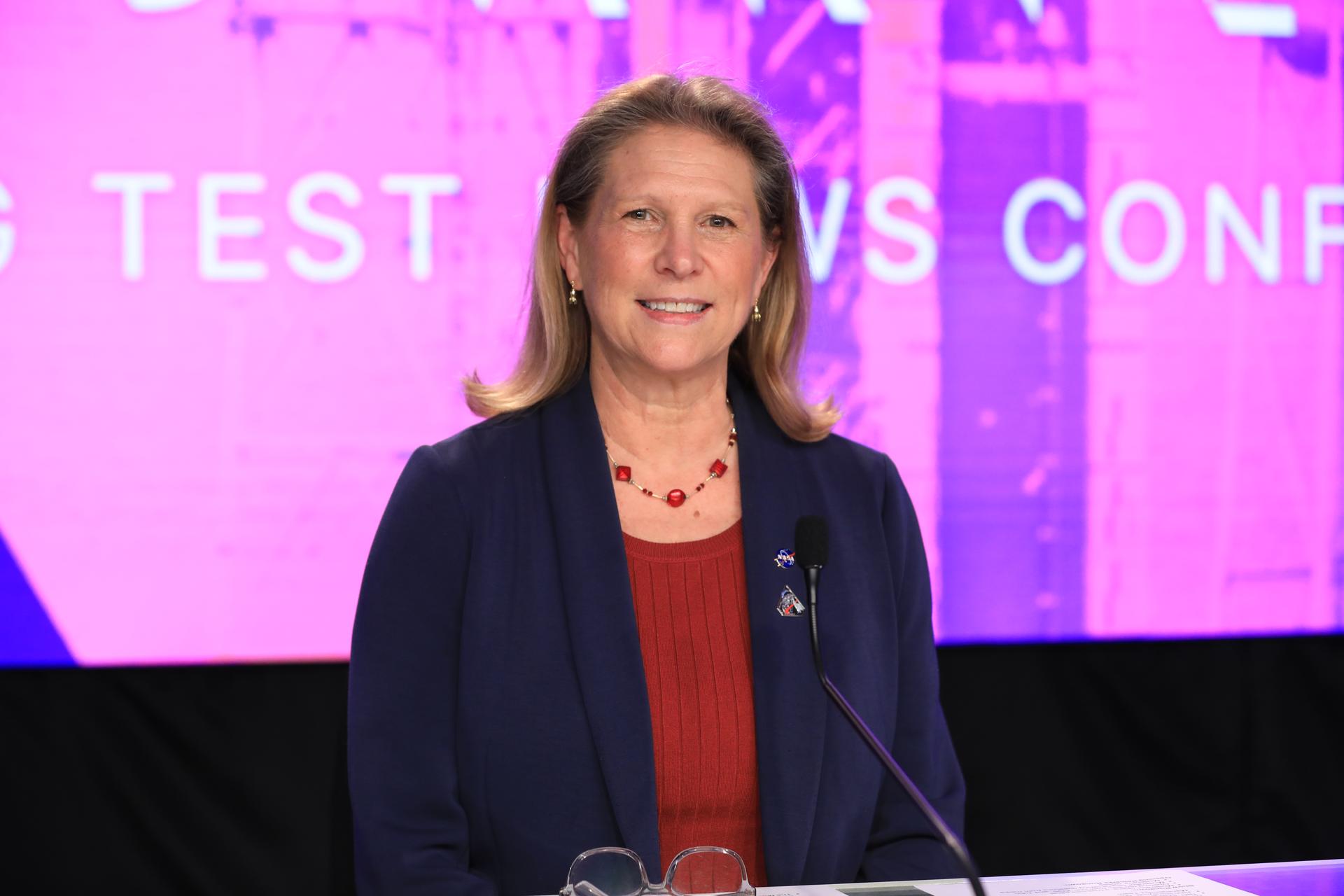 Lori Glaze, acting associate administrator for Exploration Systems Development Mission Directorate, participates in a news conference on Friday, Feb. 20, 2026, to discuss the completion of the Artemis II second wet dress rehearsal at NASA’s Kennedy Space Center in Florida. The wet dress rehearsal allows the Artemis II launch team to run through operations to load propellant, conduct a full launch countdown, demonstrate the ability to recycle the countdown clock, and drain the tanks to practice timelines and procedures for launch. The Artemis II test flight will take Commander Reid Wiseman, Pilot Victor Glover, and Mission Specialist Christina Koch, from NASA and Mission Specialist Jeremy Hansen from the CSA (Canadian Space Agency), around the Moon and back to Earth from Launch Complex 39B at NASA Kennedy. 