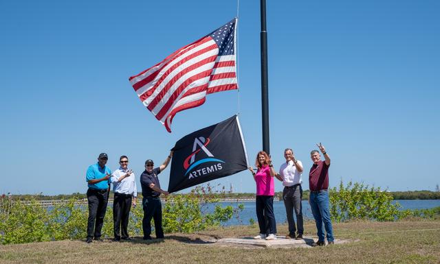 NASA image:  EGS Artemis II Flag Raising