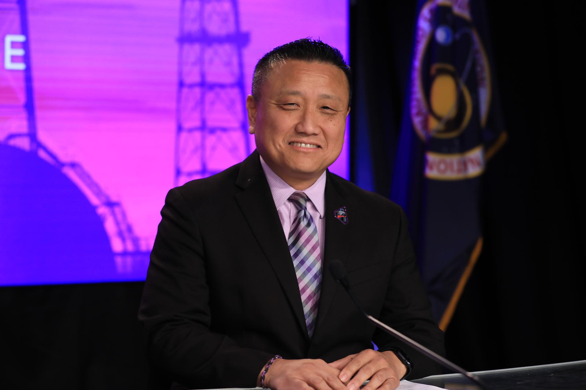 Howard Hu, manager, Orion Program, participates in a news conference on Sunday, March 29, 2026, to discuss the upcoming Artemis II test flight at NASA’s Kennedy Space Center in Florida. The Artemis II mission will take Artemis II Commander Reid Wiseman, Pilot Victor Glover, and Mission Specialist Christina Koch from NASA, and Mission Specialist Jeremy Hansen from the CSA (Canadian Space Agency) on a 10-day journey around the Moon and back aboard NASA’s SLS (Space Launch System) rocket and Orion spacecraft from Launch Complex 39B no earlier than 6:24 p.m. EDT on Wednesday, April 1.