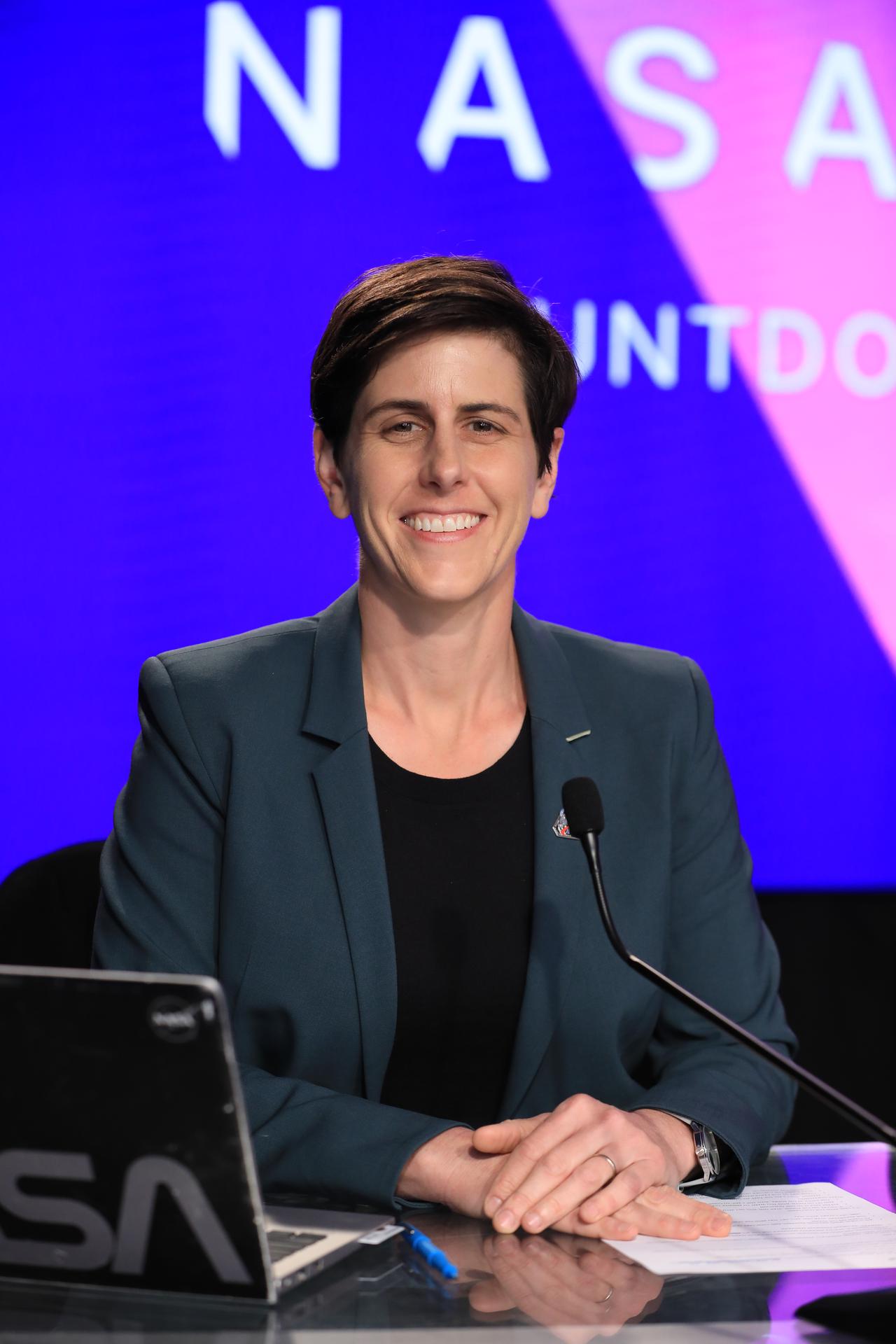 Rachel Kraft, NASA communications participates in a news conference on Sunday, March 29, 2026, to discuss the upcoming Artemis II test flight at NASA’s Kennedy Space Center in Florida. The Artemis II mission will take Artemis II Commander Reid Wiseman, Pilot Victor Glover, and Mission Specialist Christina Koch from NASA, and Mission Specialist Jeremy Hansen from the CSA (Canadian Space Agency) on a 10-day journey around the Moon and back aboard NASA’s SLS (Space Launch System) rocket and Orion spacecraft from Launch Complex 39B no earlier than 6:24 p.m. EDT on Wednesday, April 1.  