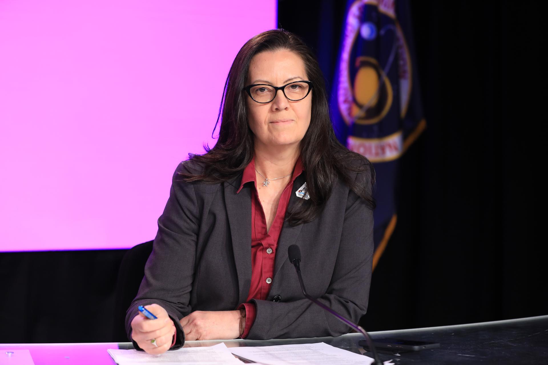 Emily Nelson, NASA’s chief flight director, participates in a news conference on Monday, March 30, 2026, to discuss the upcoming Artemis II test flight at the agency’s Kennedy Space Center in Florida. The Artemis II mission will take Artemis II Commander Reid Wiseman, Pilot Victor Glover, and Mission Specialist Christina Koch from NASA, and Mission Specialist Jeremy Hansen from the CSA (Canadian Space Agency) on a 10-day journey around the Moon and back aboard NASA’s SLS (Space Launch System) rocket and Orion spacecraft from Launch Complex 39B no earlier than 6:24 p.m. EDT on Wednesday, April 1. 
