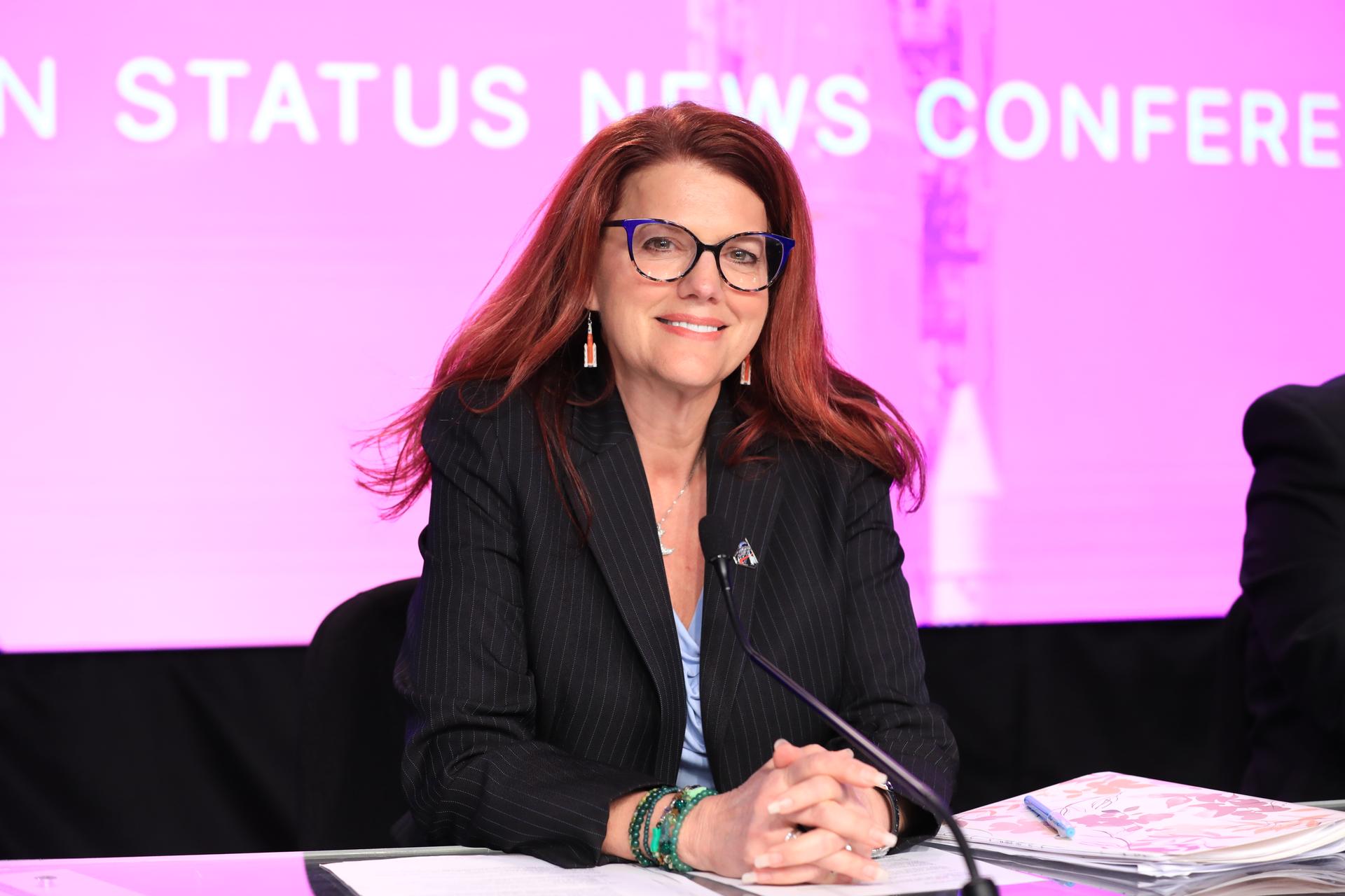 Charlie Blackwell-Thompson, Artemis II launch director, participates in a news conference on Monday, March 30, 2026, to discuss the upcoming Artemis II test flight at NASA’s Kennedy Space Center in Florida. The Artemis II mission will take Artemis II Commander Reid Wiseman, Pilot Victor Glover, and Mission Specialist Christina Koch from NASA, and Mission Specialist Jeremy Hansen from the CSA (Canadian Space Agency) on a 10-day journey around the Moon and back aboard NASA’s SLS (Space Launch System) rocket and Orion spacecraft from Launch Complex 39B no earlier than 6:24 p.m. EDT on Wednesday, April 1. 